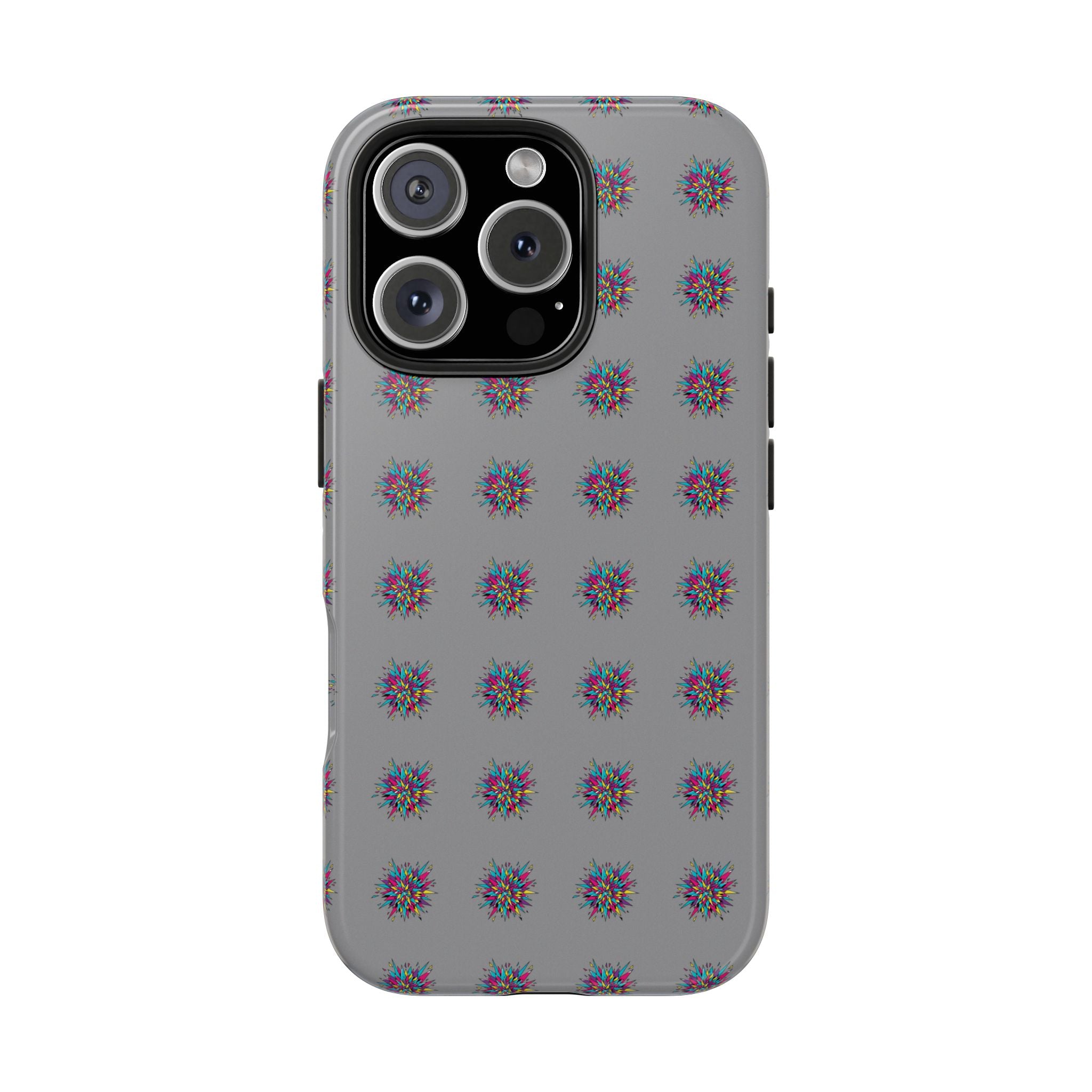 Tough Phone Case — Abstract Floral Burst Pattern on Gray (Protective Slim Fit)
