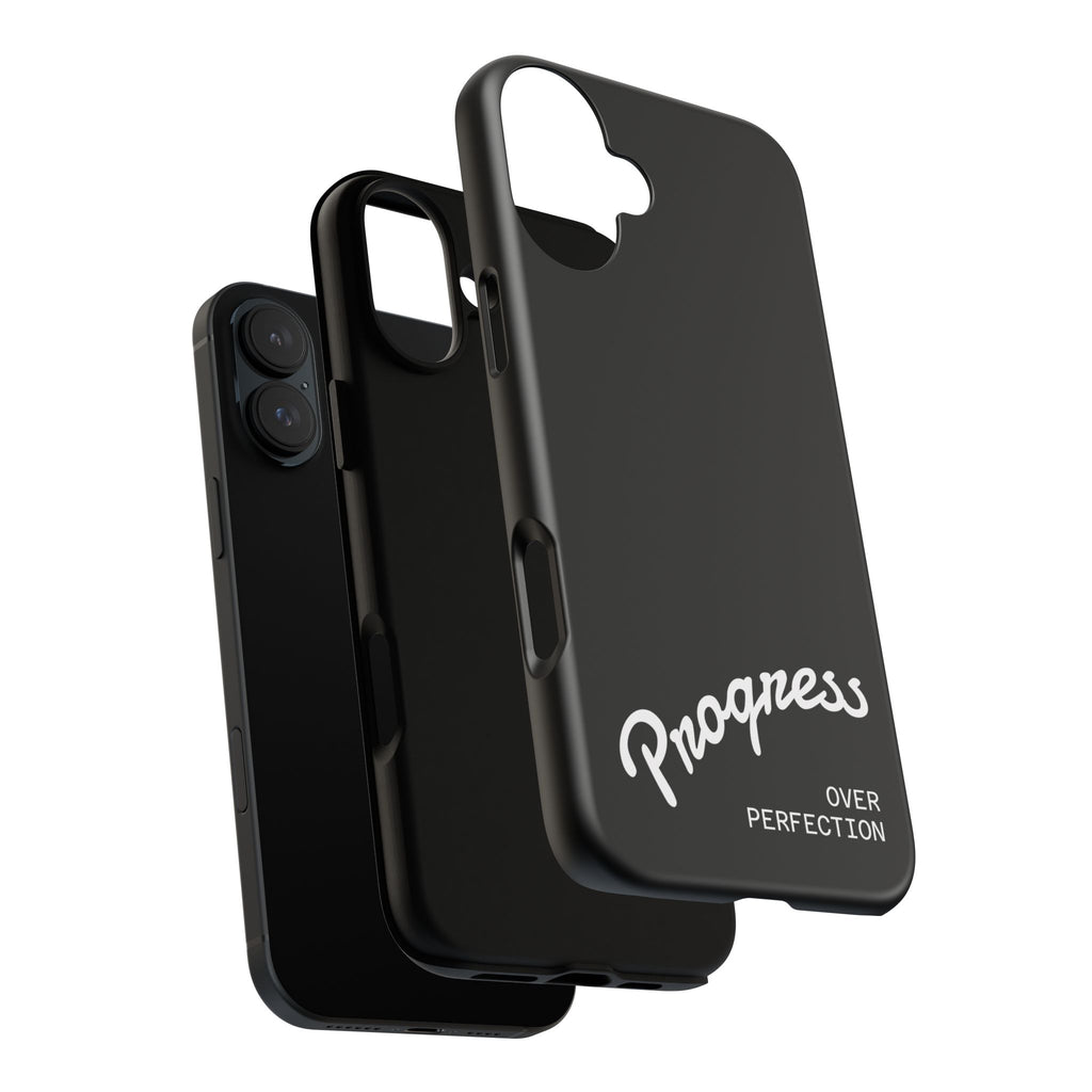 Phone Case - "Progress Over Perfection" Glossy Black Protective Cover