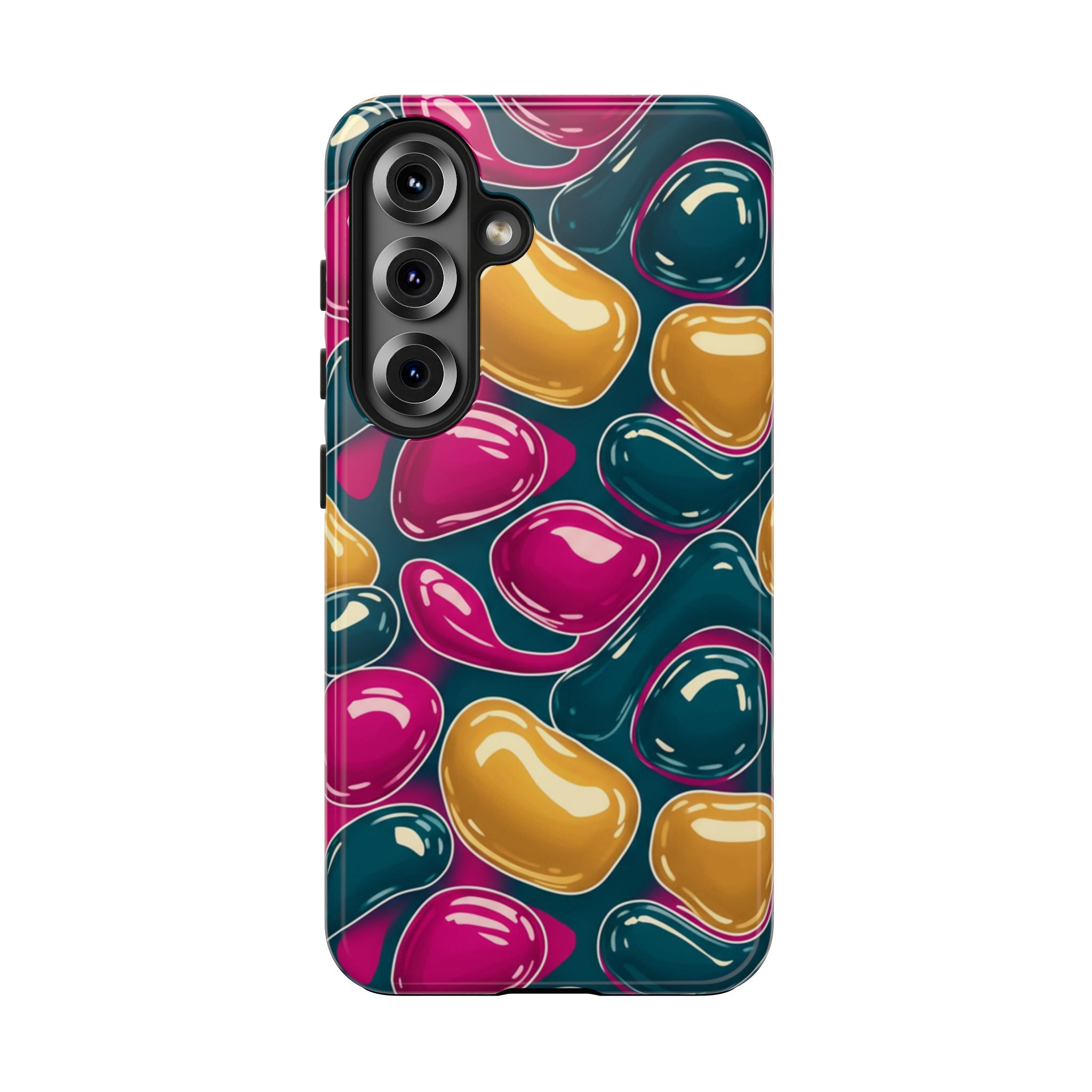 Abstract Colorful Blob Phone Case — Bold Teal, Magenta & Gold Protective Cover