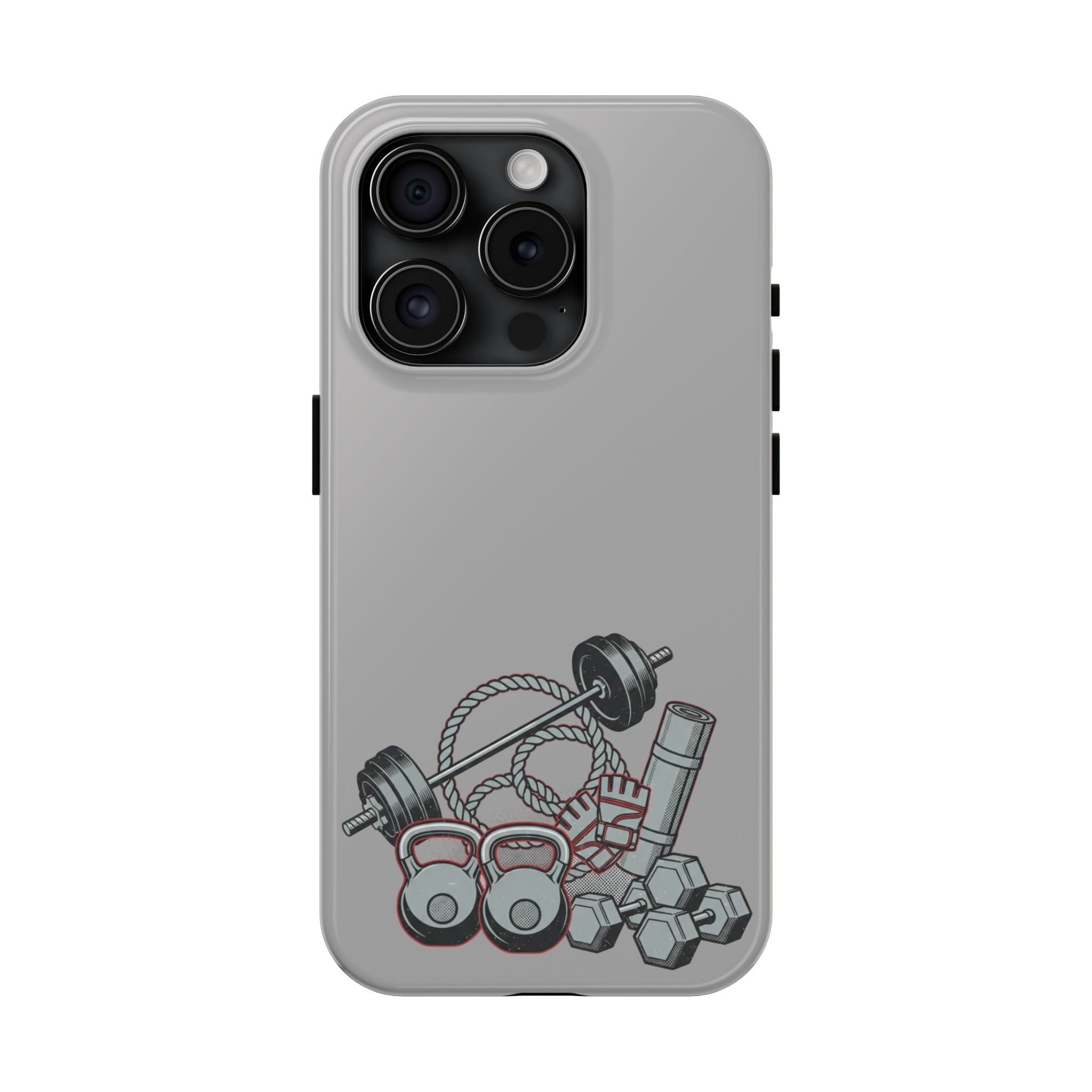 Fitness Gear Tough Phone Case — Dumbbells, Kettlebells & Jump Rope Design