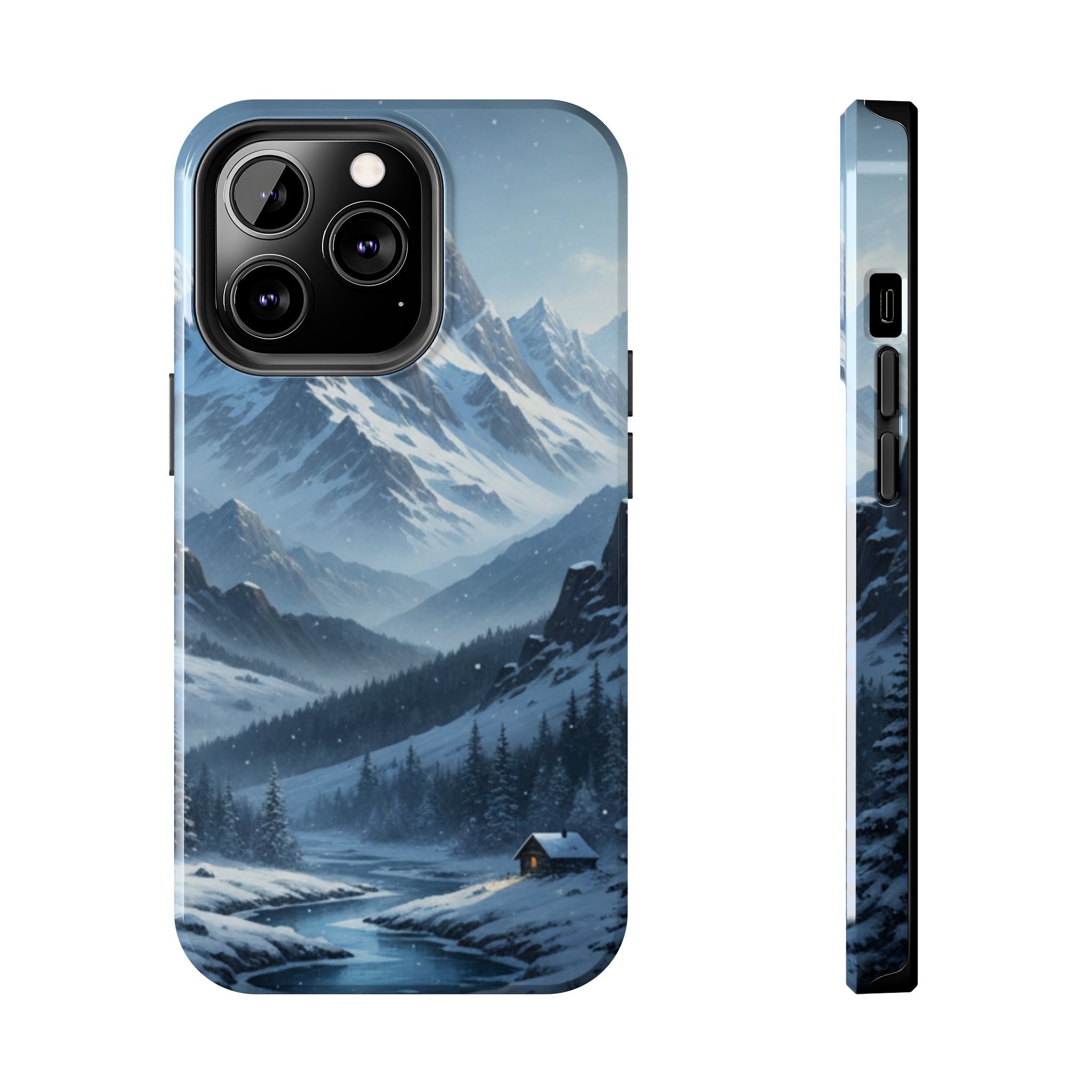 Tough Phone Case — Snowy Mountain Cabin Landscape Protective Phone Cover