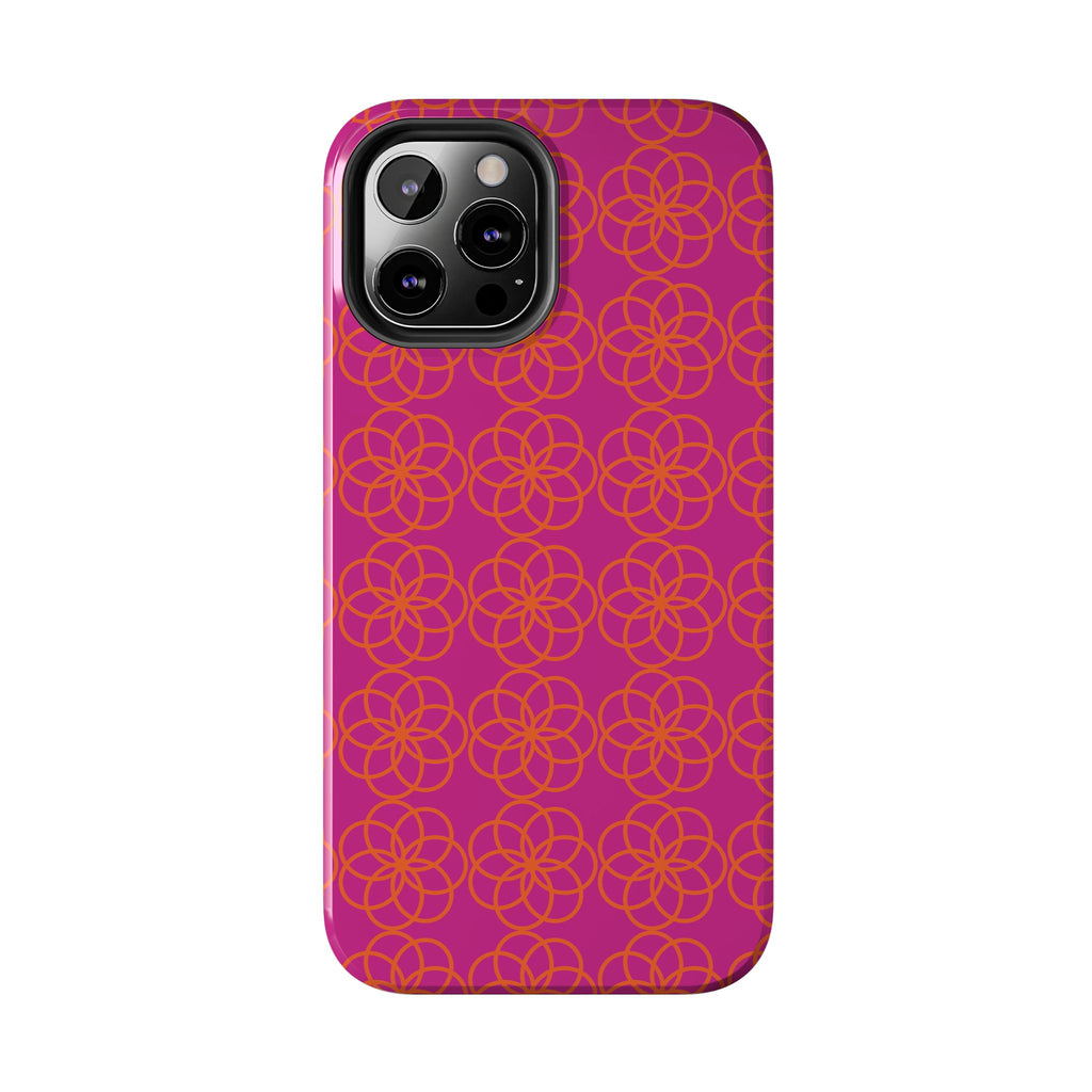 Floral Geometric Tough Phone Case — Pink & Orange Patterned Protective Cover