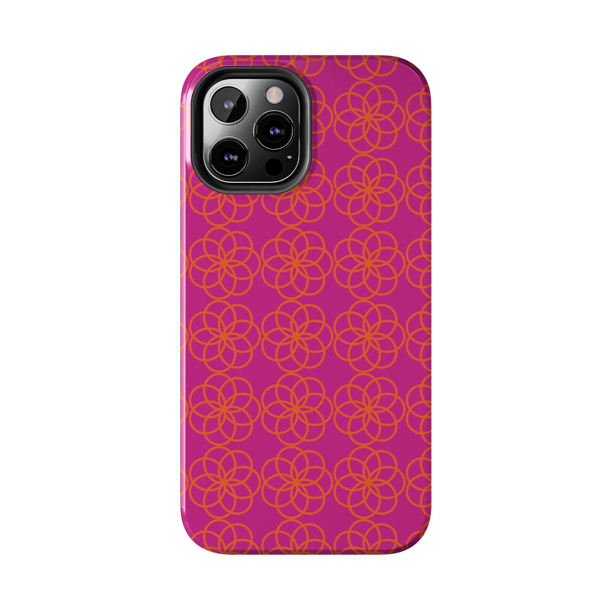 Floral Geometric Tough Phone Case — Pink & Orange Patterned Protective Cover