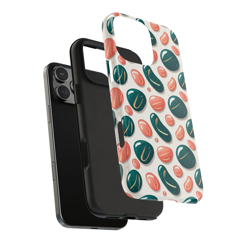 Abstract Pebble Pattern Tough Phone Case — Coral & Teal Protective Cover