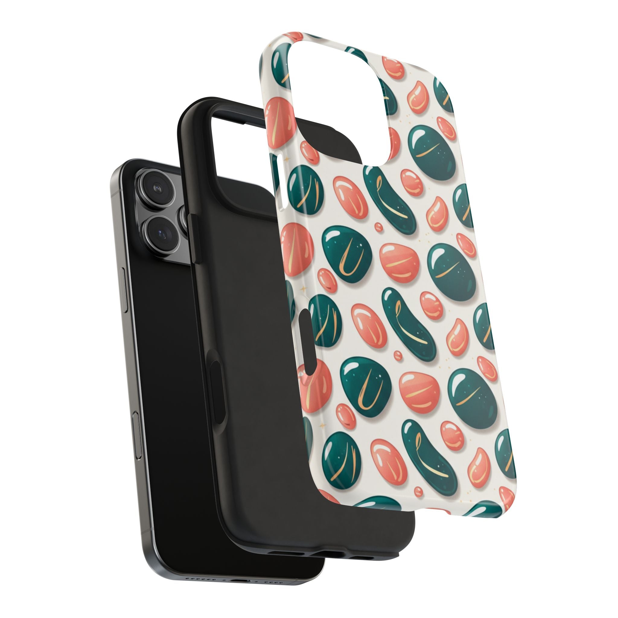 Abstract Pebble Pattern Tough Phone Case — Coral & Teal Protective Cover