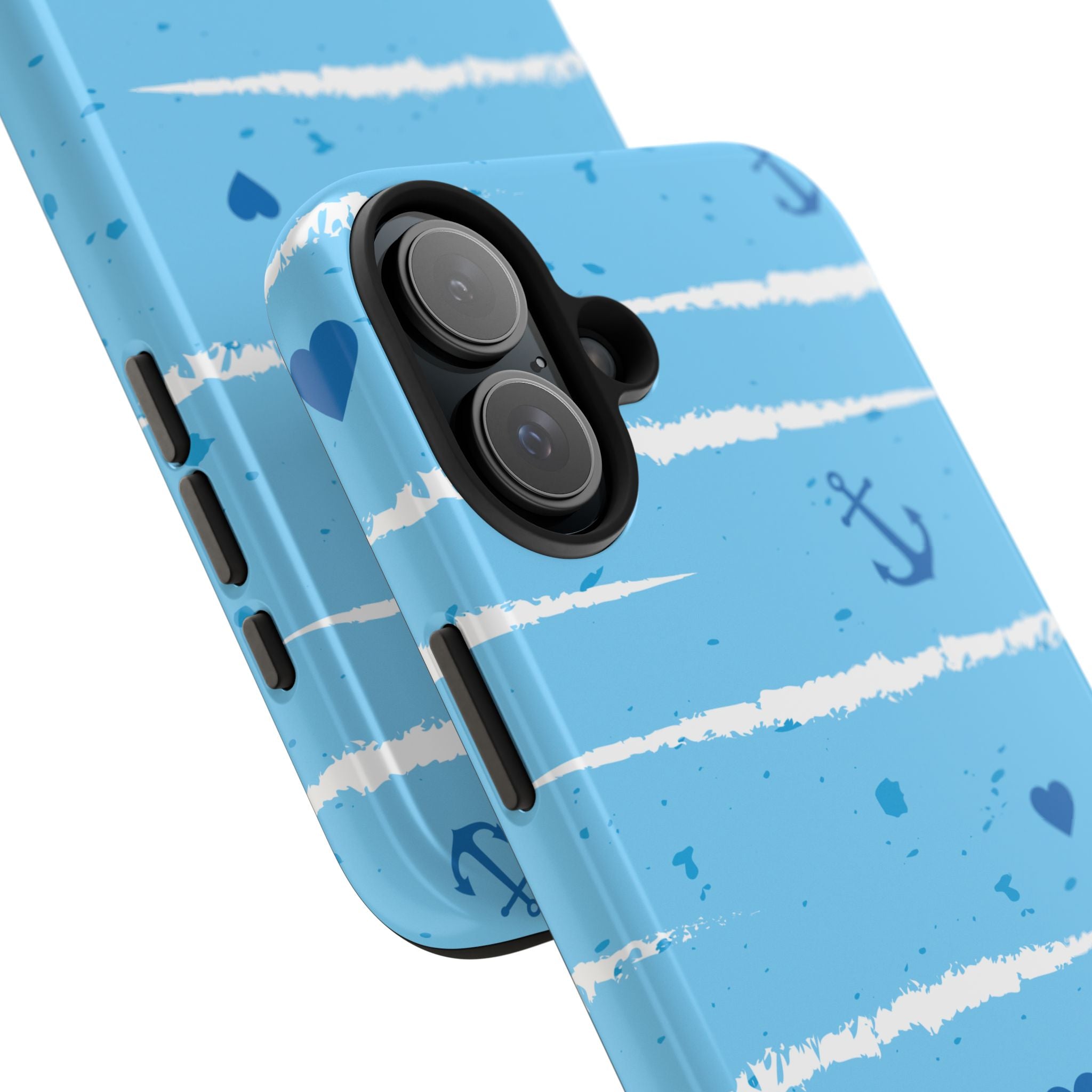 Nautical Blue Anchor & Hearts Tough Phone Case — Cute Striped Protective Cover