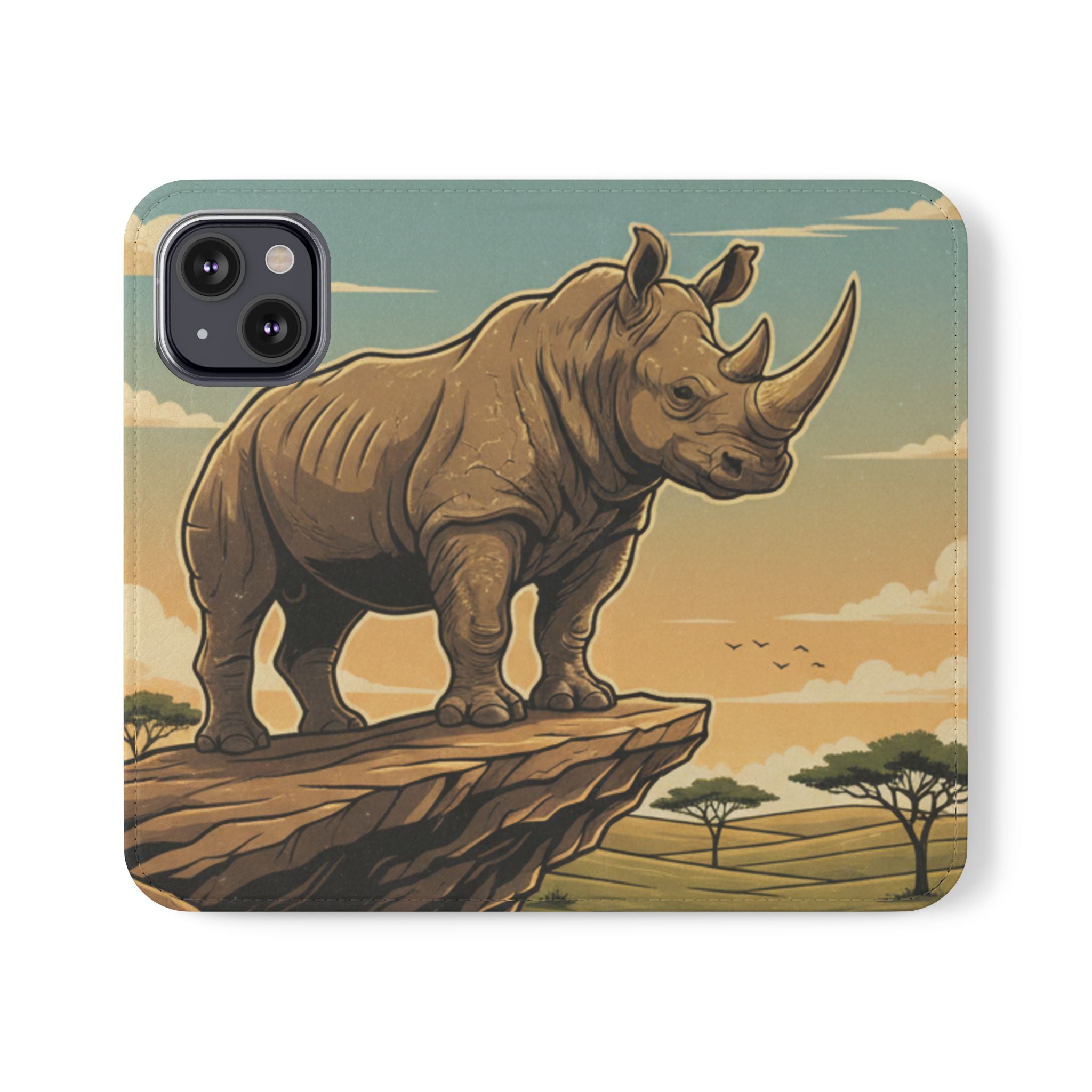 Rhino Sunset Flip Phone Case – Safari Wildlife Wallet Case