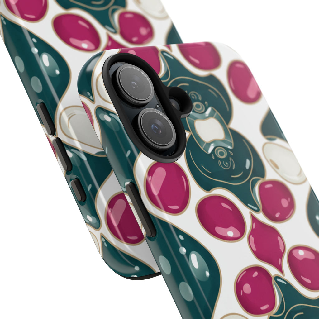 Floral Jewel Pattern Tough Phone Case — Teal & Fuchsia Protective Cover