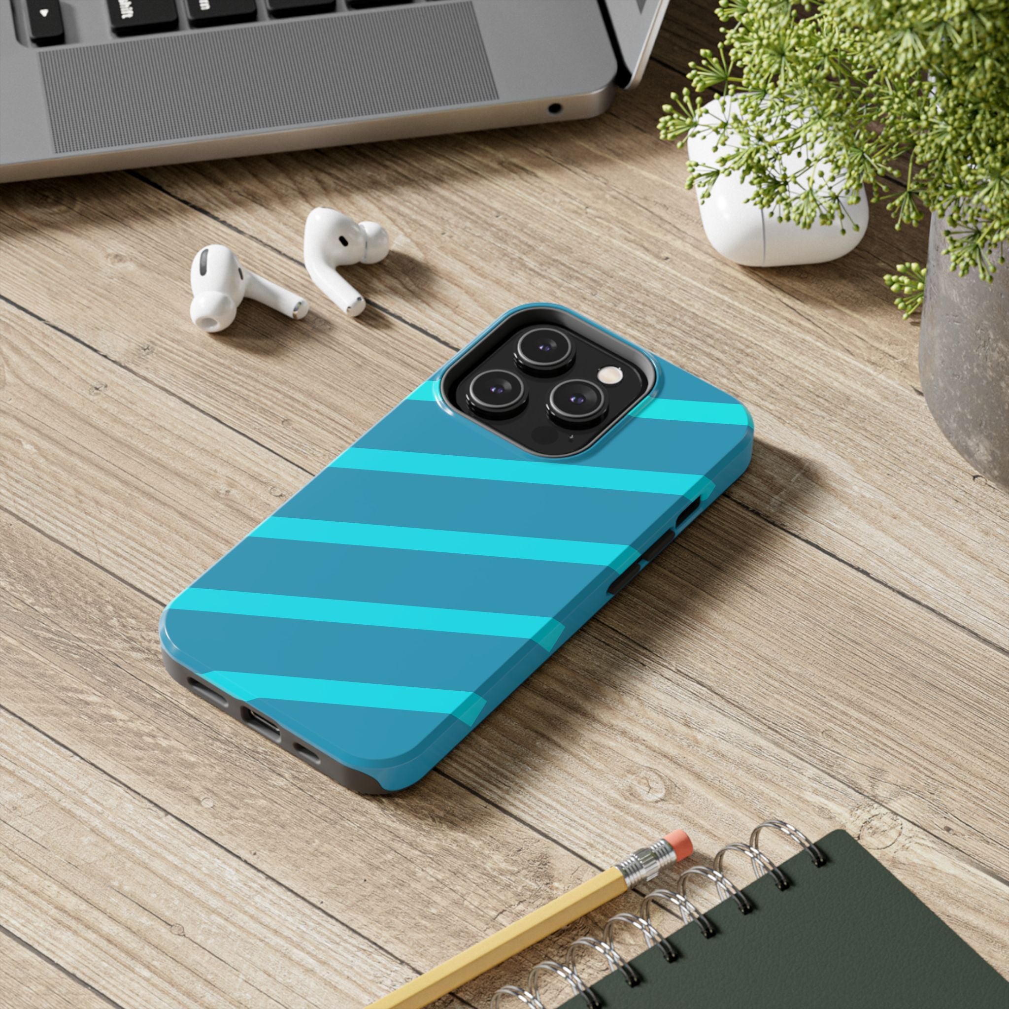 Tough Phone Case — Blue Diagonal Stripe Shockproof Cover