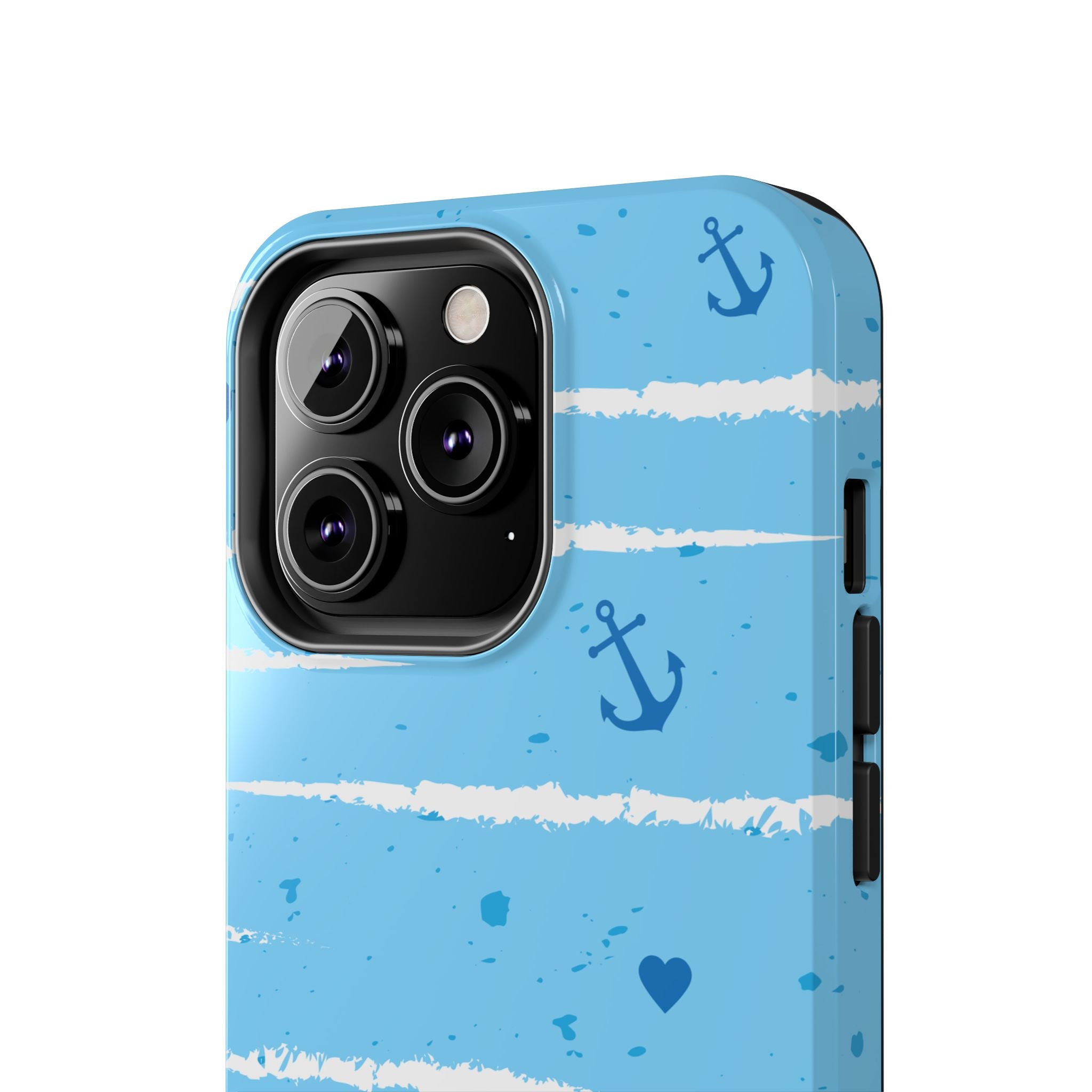 Nautical Blue Anchor & Hearts Tough Phone Case — Cute Striped Protective Cover