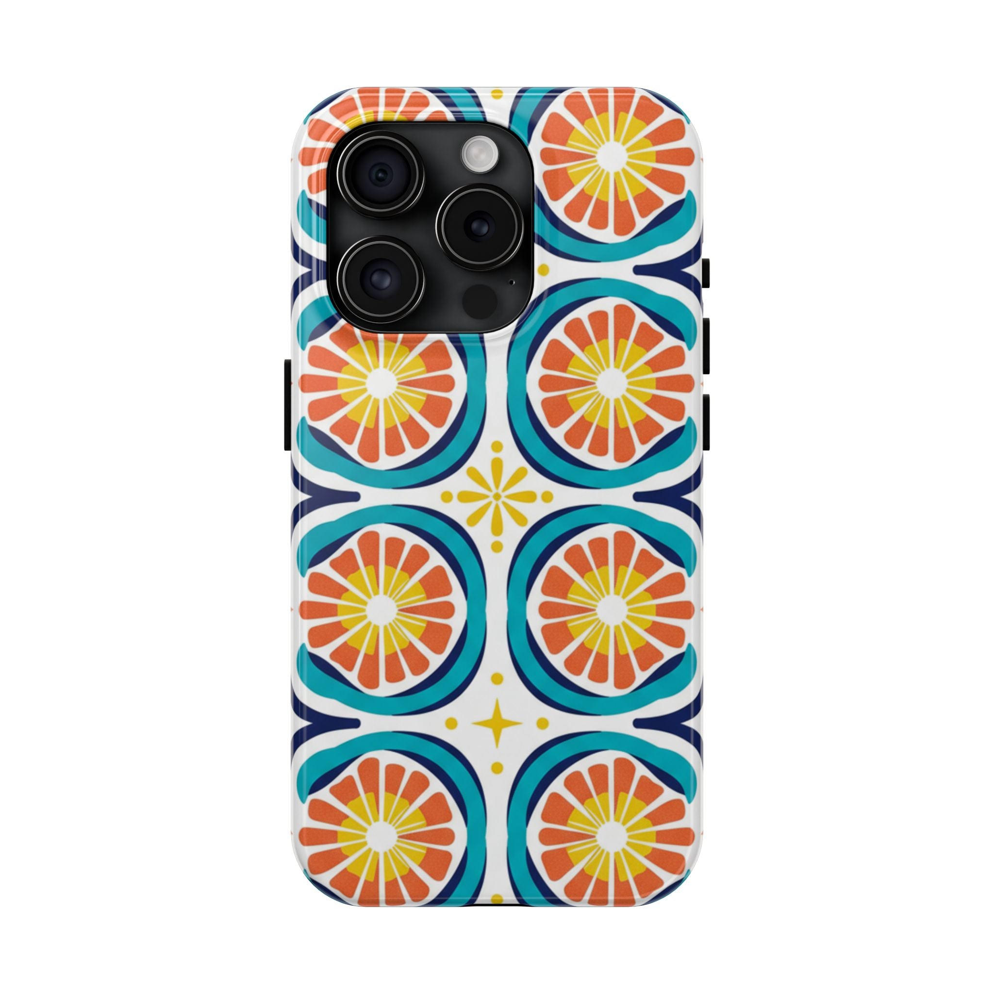 Citrus Tile Tough Phone Case — Colorful Retro Orange Slice Pattern