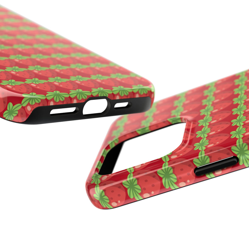Strawberry Pattern Tough Phone Case — Cute Red Fruit Protective Cover