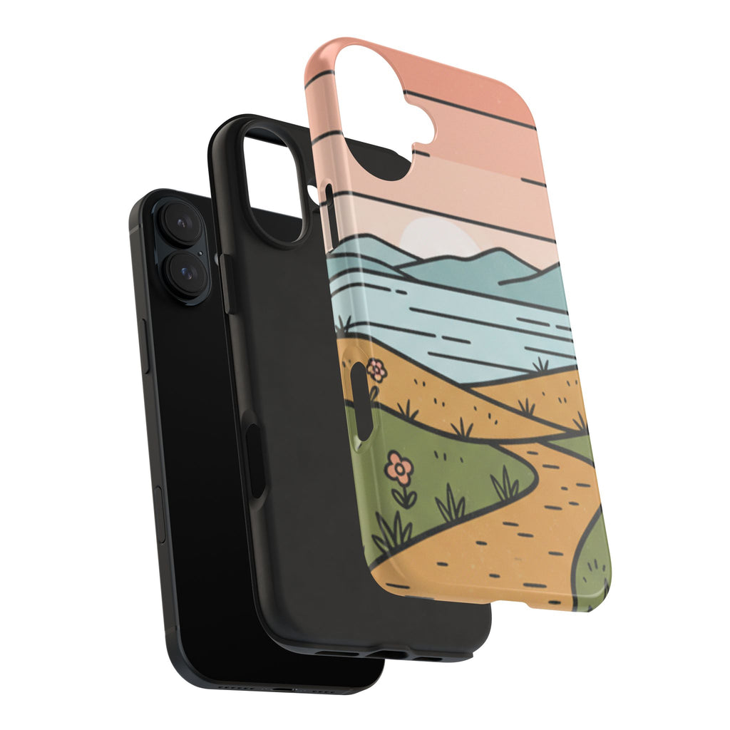Scenic Path Tough Phone Case — Pastel Lake & Mountain Protective Cover
