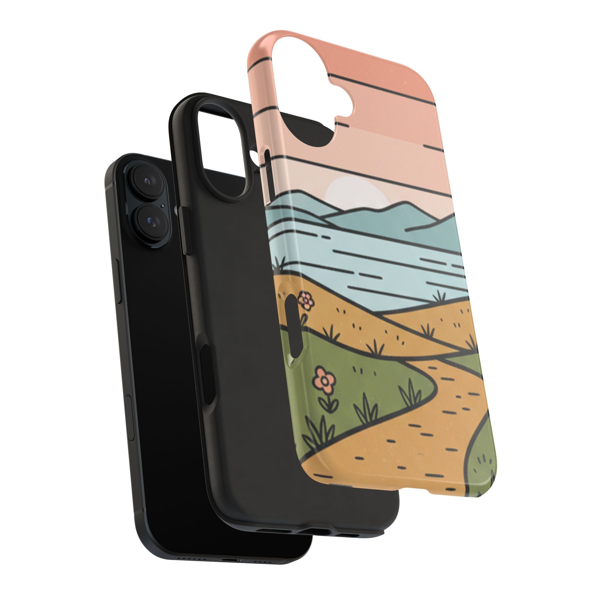 Scenic Path Tough Phone Case — Pastel Lake & Mountain Protective Cover