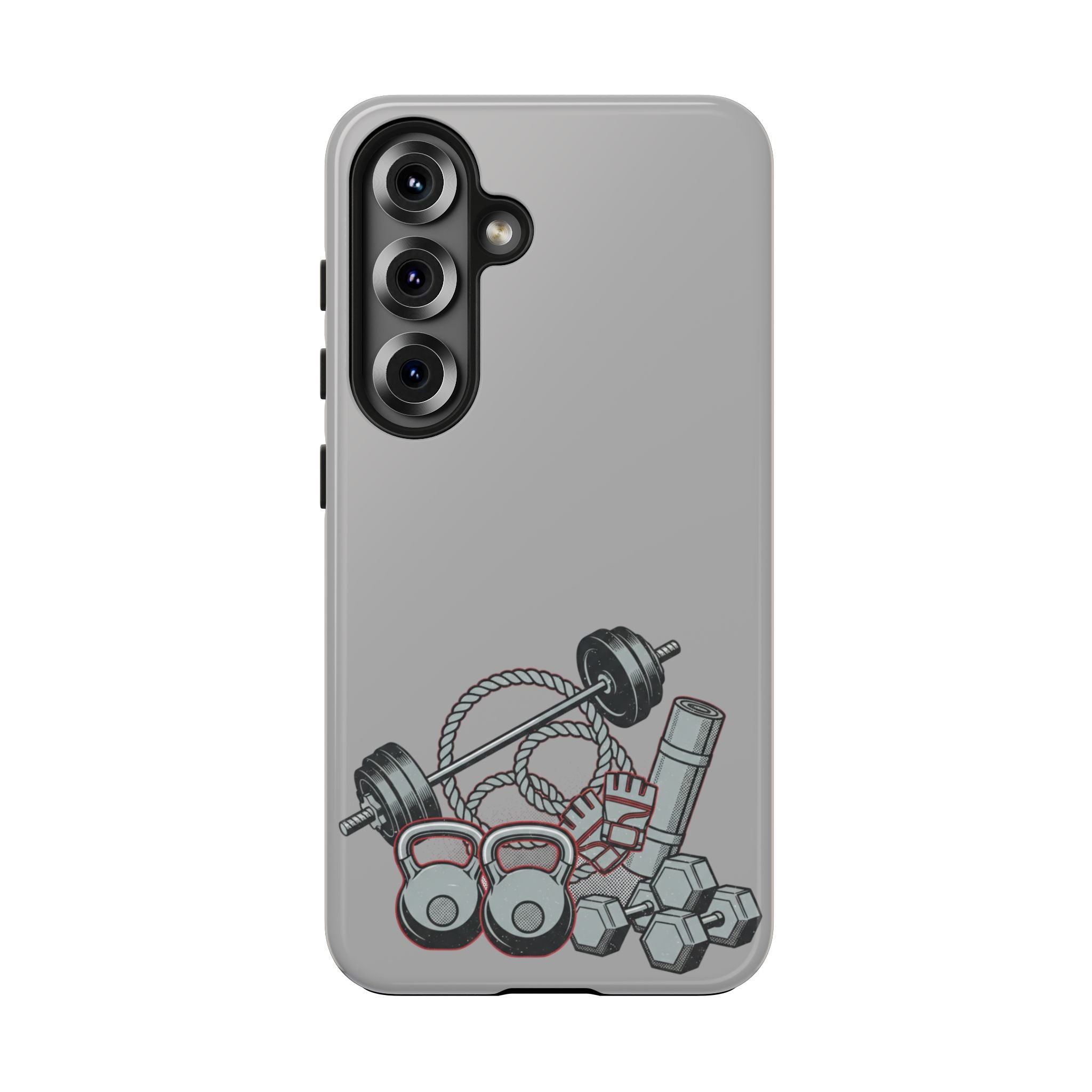 Fitness Gear Tough Phone Case — Dumbbells, Kettlebells & Jump Rope Design