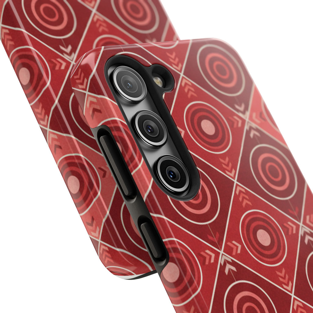 Red Geometric Target Pattern Tough Phone Case — Protective Abstract Retro Design