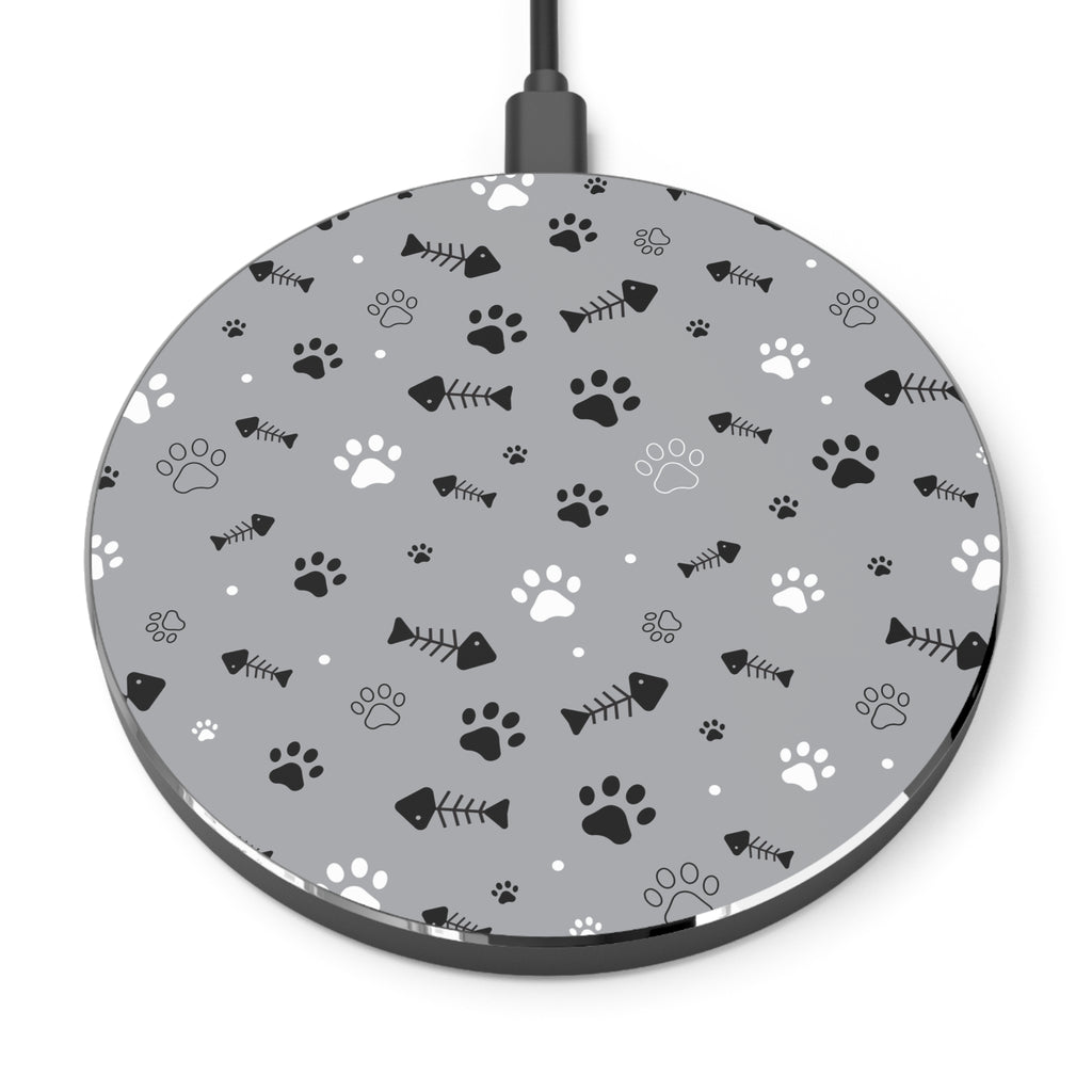 Wireless Charger — Gray Cat Paw & Fishbone Pattern Fast Qi Charging Pad