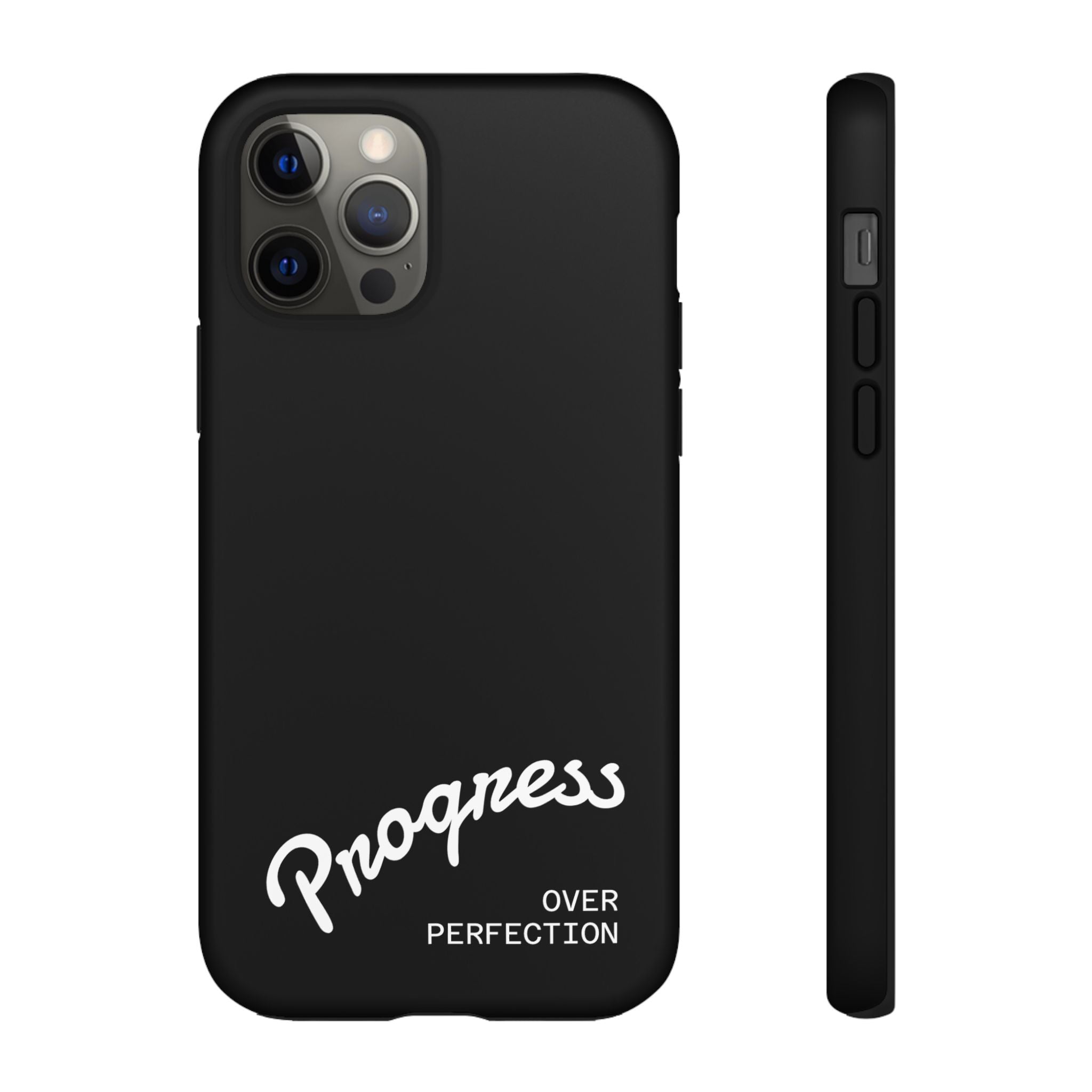 Phone Case - "Progress Over Perfection" Glossy Black Protective Cover