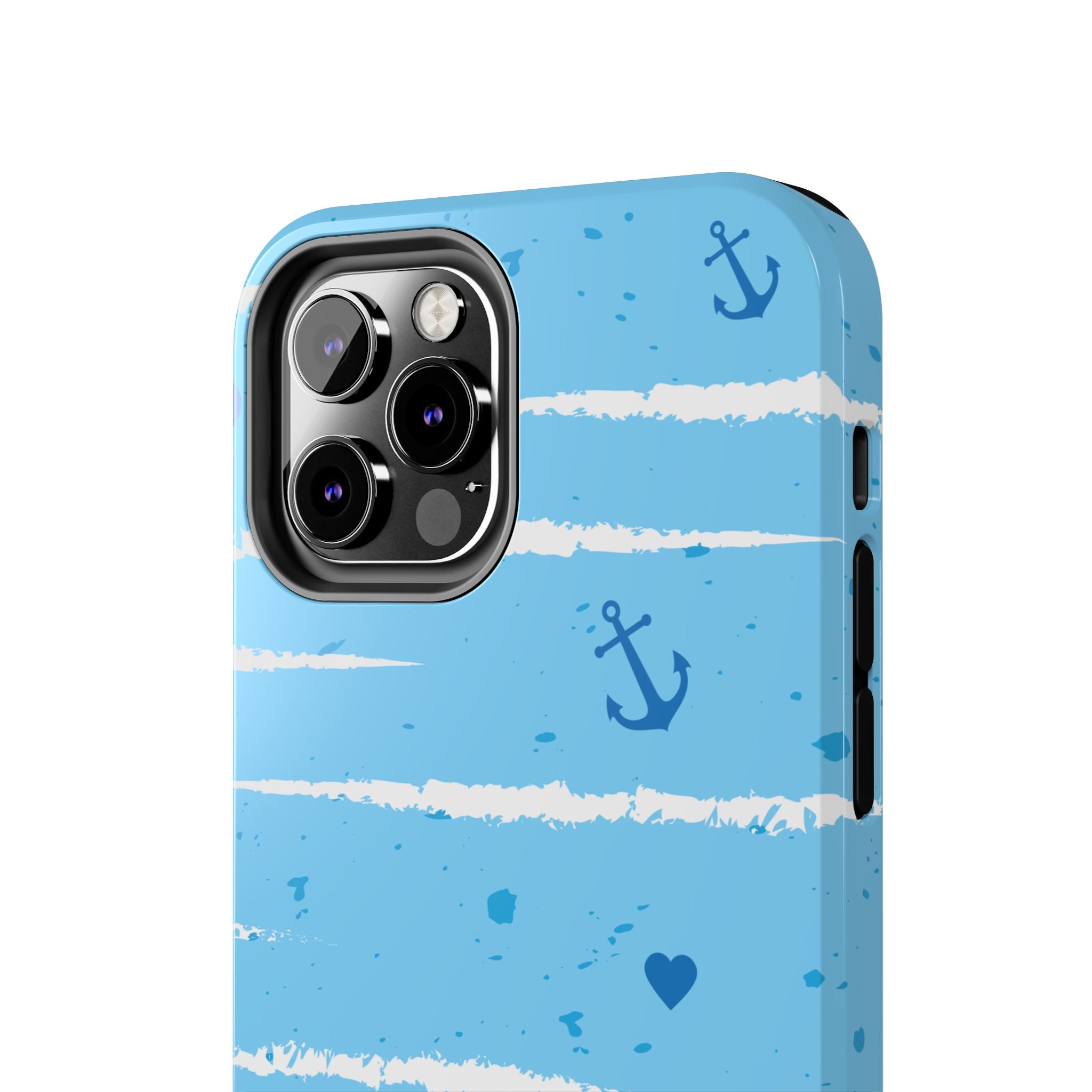 Nautical Blue Anchor & Hearts Tough Phone Case — Cute Striped Protective Cover