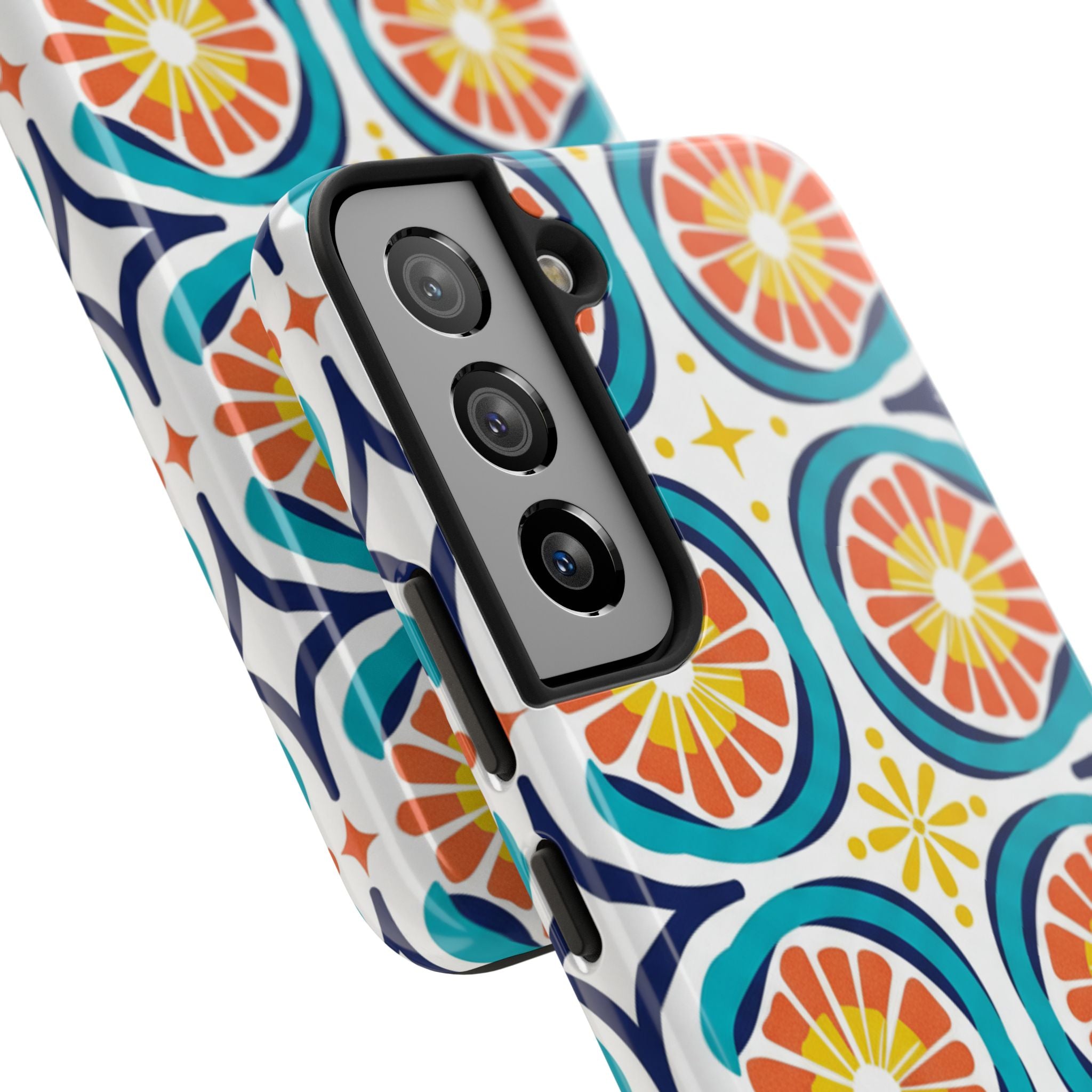 Citrus Tile Tough Phone Case — Colorful Retro Orange Slice Pattern