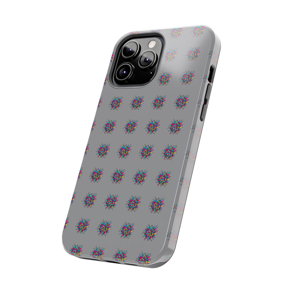 Tough Phone Case — Abstract Floral Burst Pattern on Gray (Protective Slim Fit)