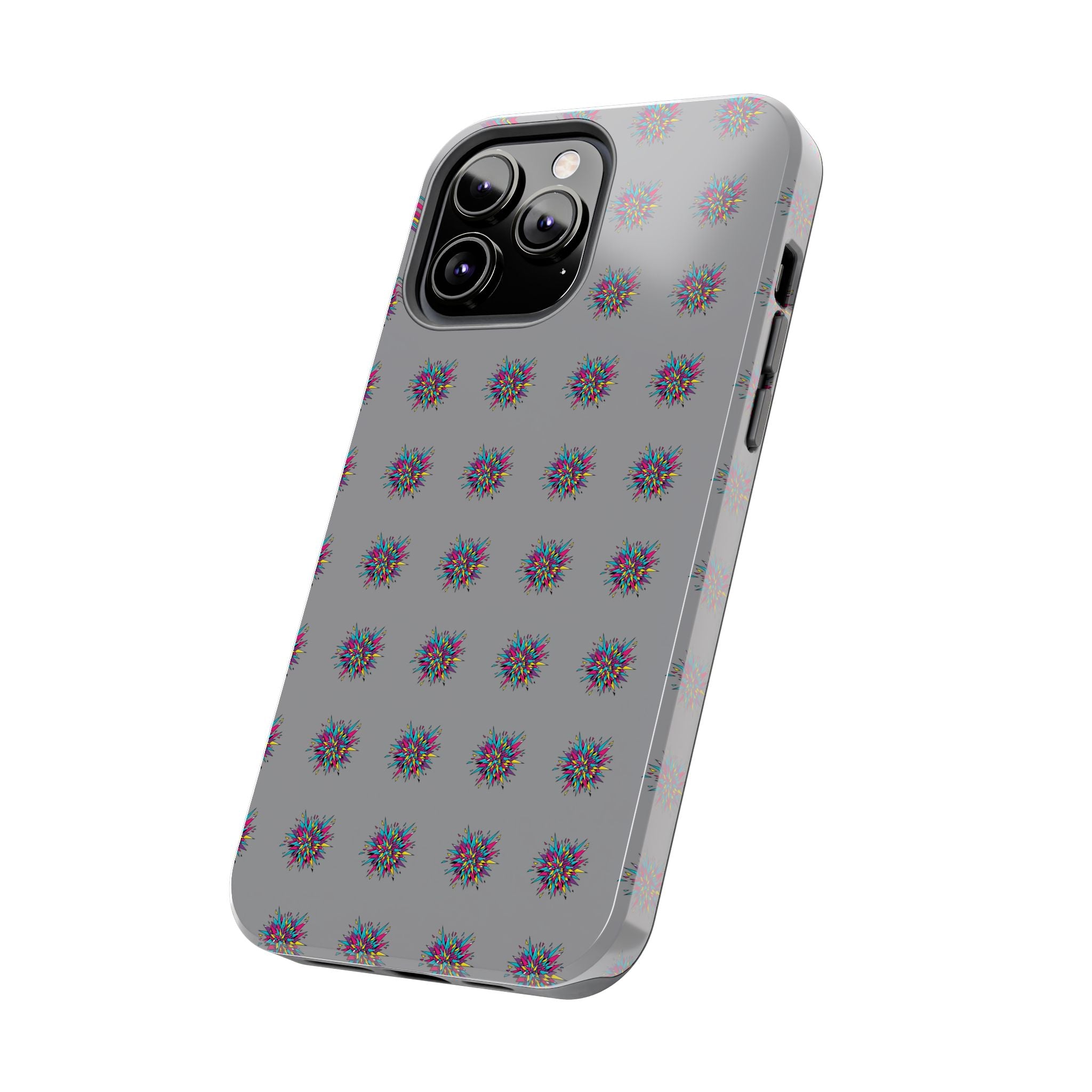 Tough Phone Case — Abstract Floral Burst Pattern on Gray (Protective Slim Fit)