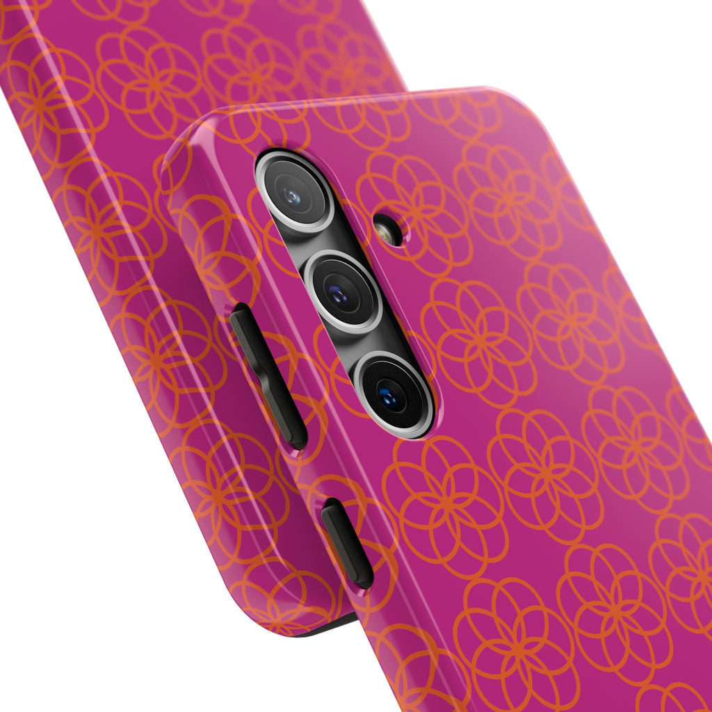 Floral Geometric Tough Phone Case — Pink & Orange Patterned Protective Cover