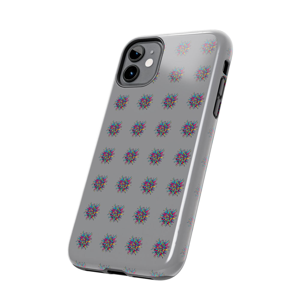 Tough Phone Case — Abstract Floral Burst Pattern on Gray (Protective Slim Fit)