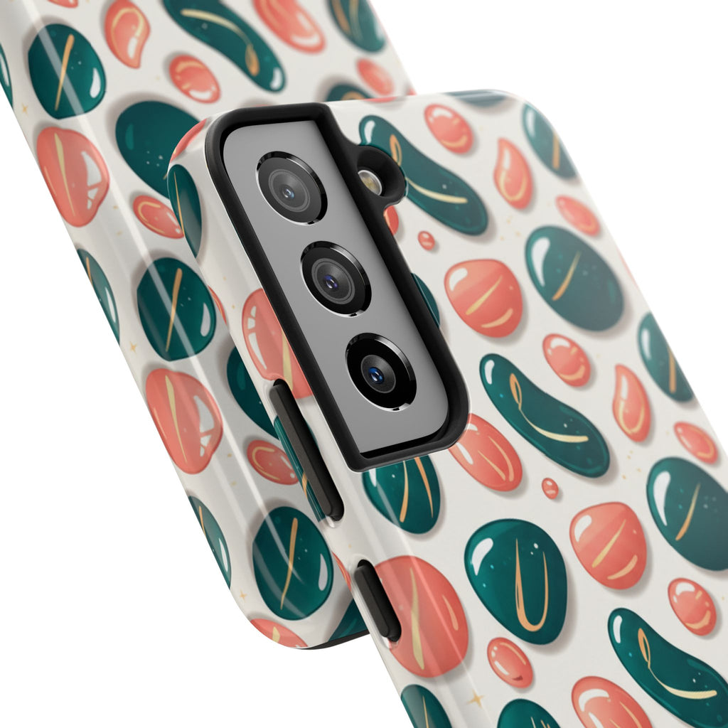 Abstract Pebble Pattern Tough Phone Case — Coral & Teal Protective Cover