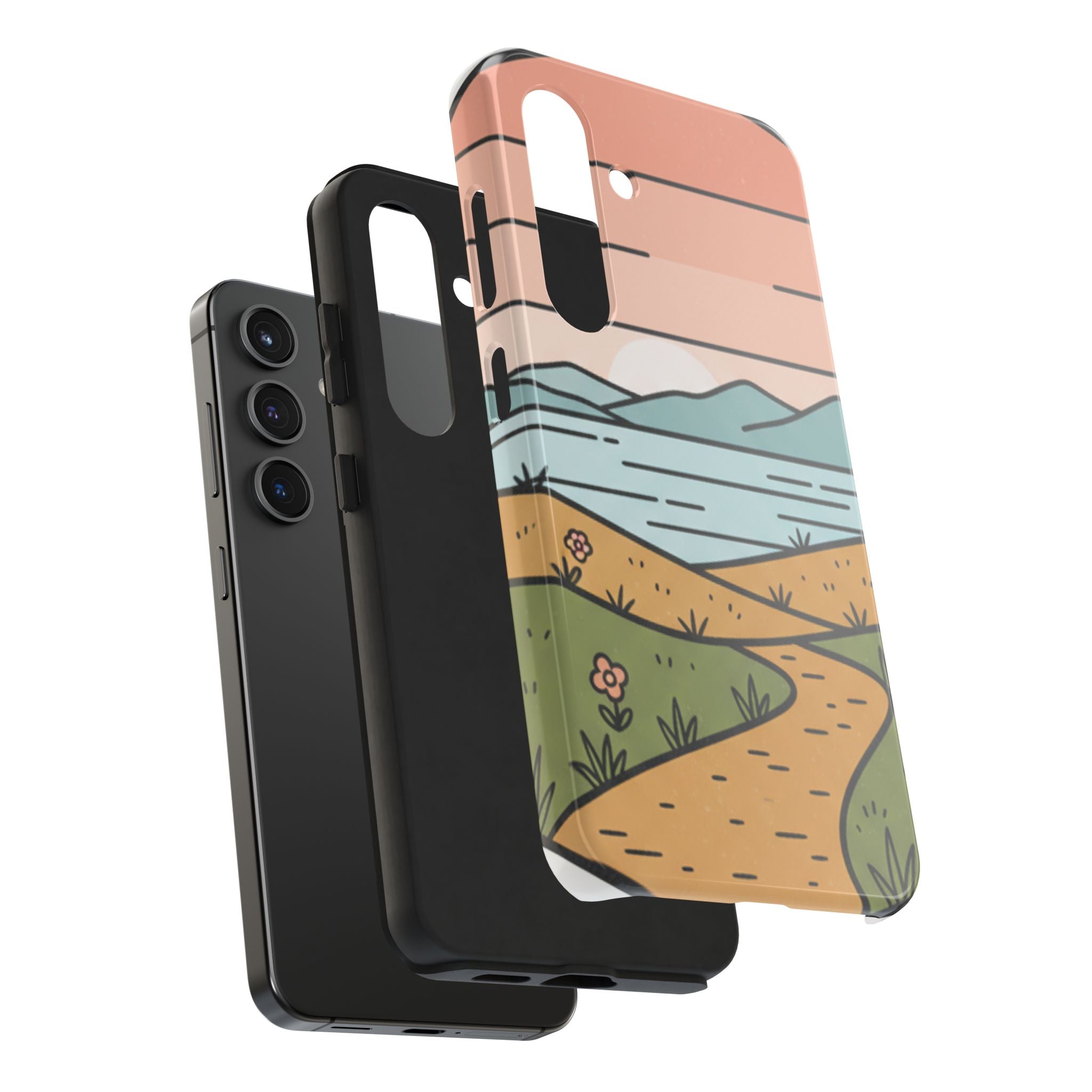 Scenic Path Tough Phone Case — Pastel Lake & Mountain Protective Cover