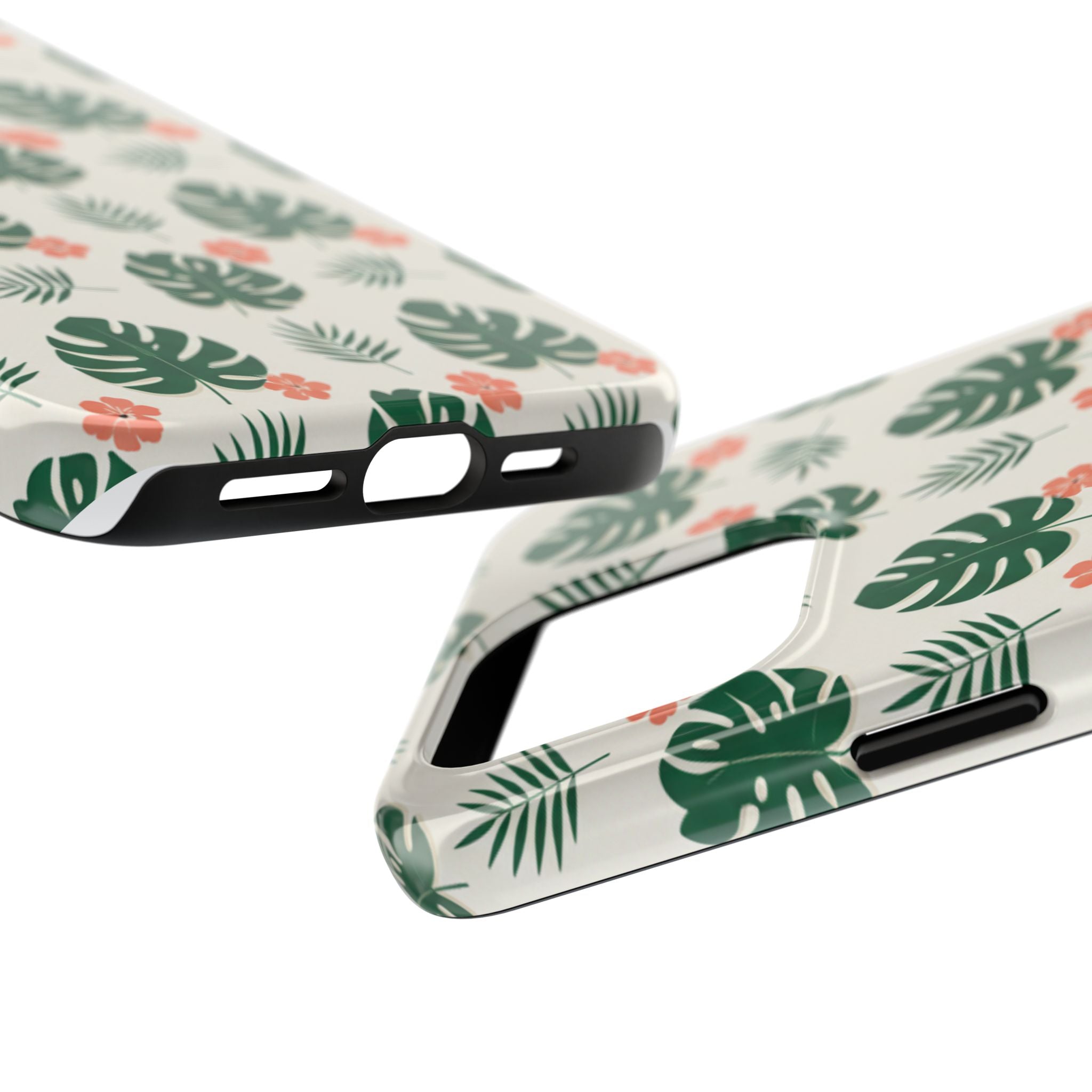 Tropical Leaves Tough Phone Case — Monstera & Pink Floral Protective Cover