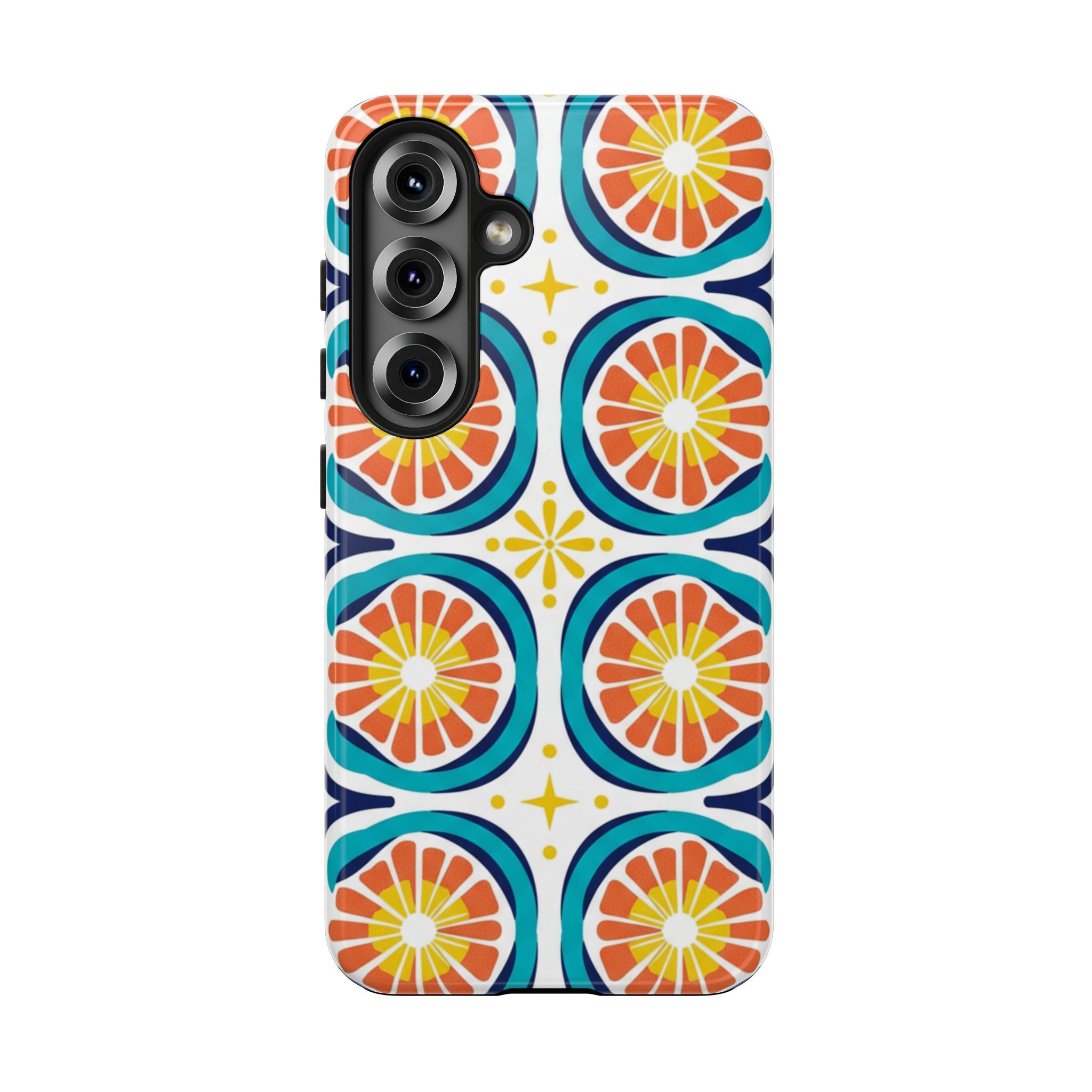 Citrus Tile Tough Phone Case — Colorful Retro Orange Slice Pattern