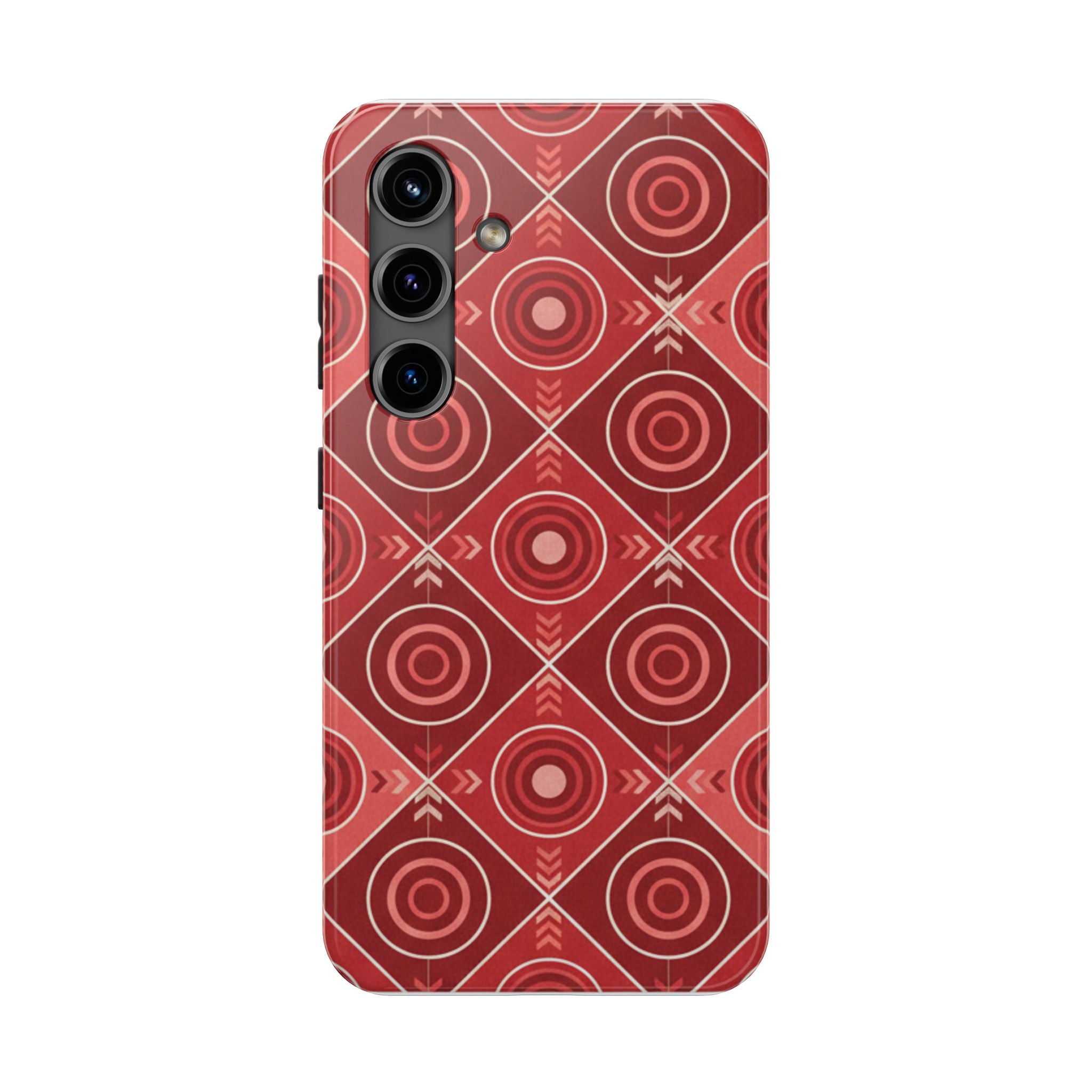 Red Geometric Target Pattern Tough Phone Case — Protective Abstract Retro Design