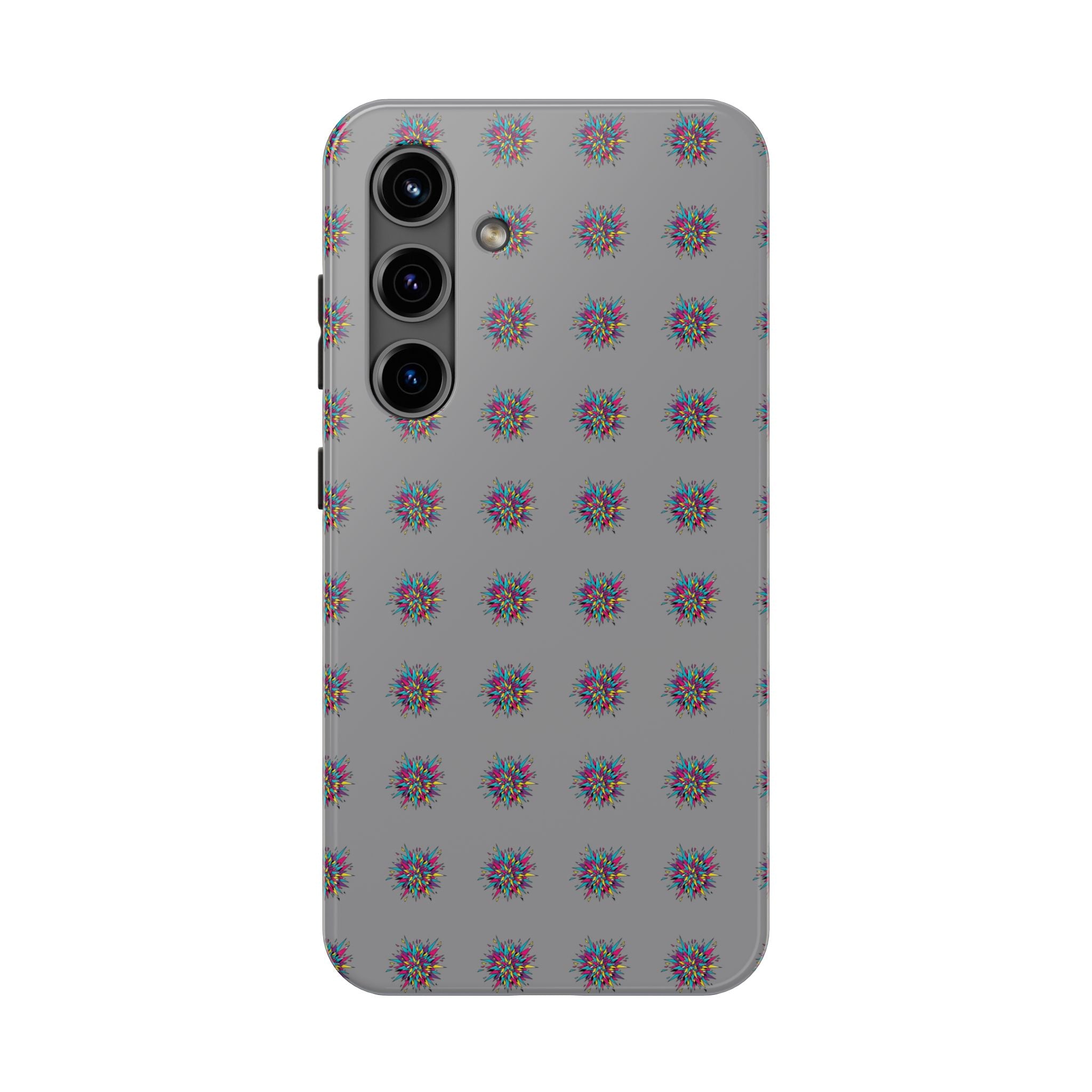 Tough Phone Case — Abstract Floral Burst Pattern on Gray (Protective Slim Fit)