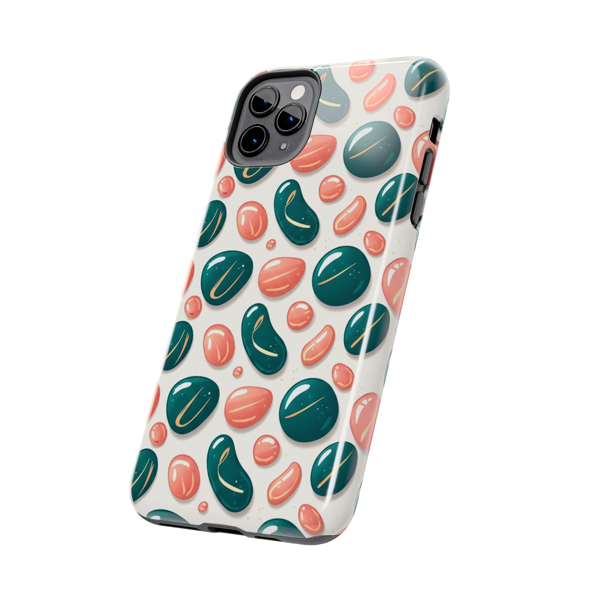 Abstract Pebble Pattern Tough Phone Case — Coral & Teal Protective Cover