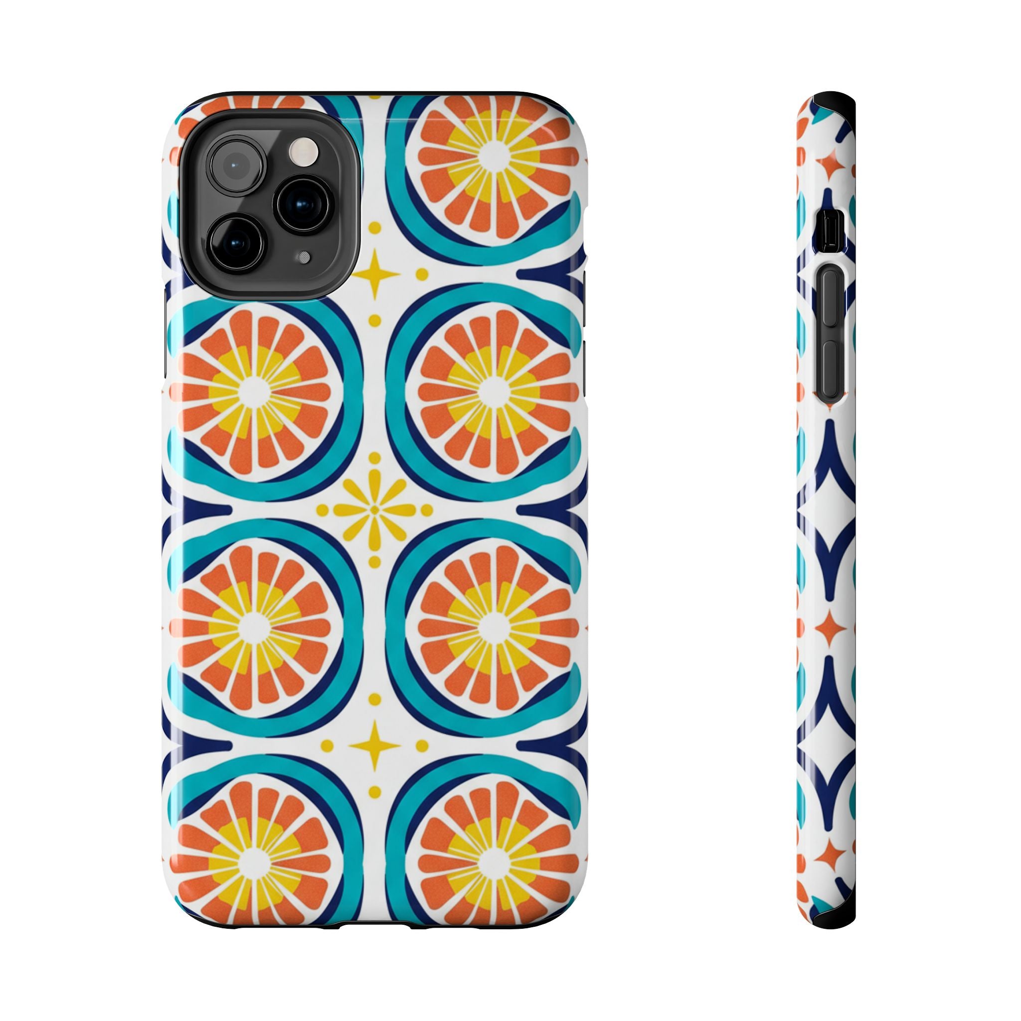 Citrus Tile Tough Phone Case — Colorful Retro Orange Slice Pattern