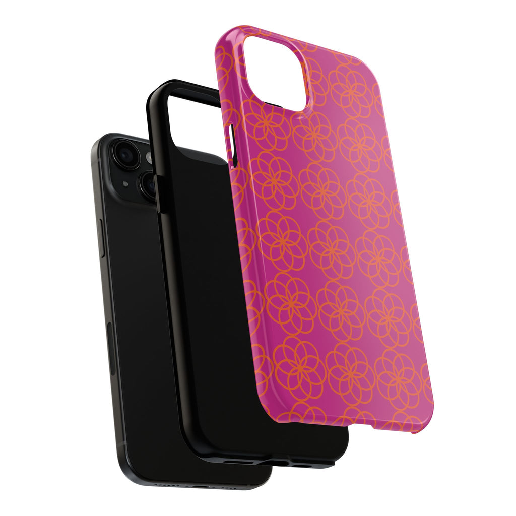 Floral Geometric Tough Phone Case — Pink & Orange Patterned Protective Cover