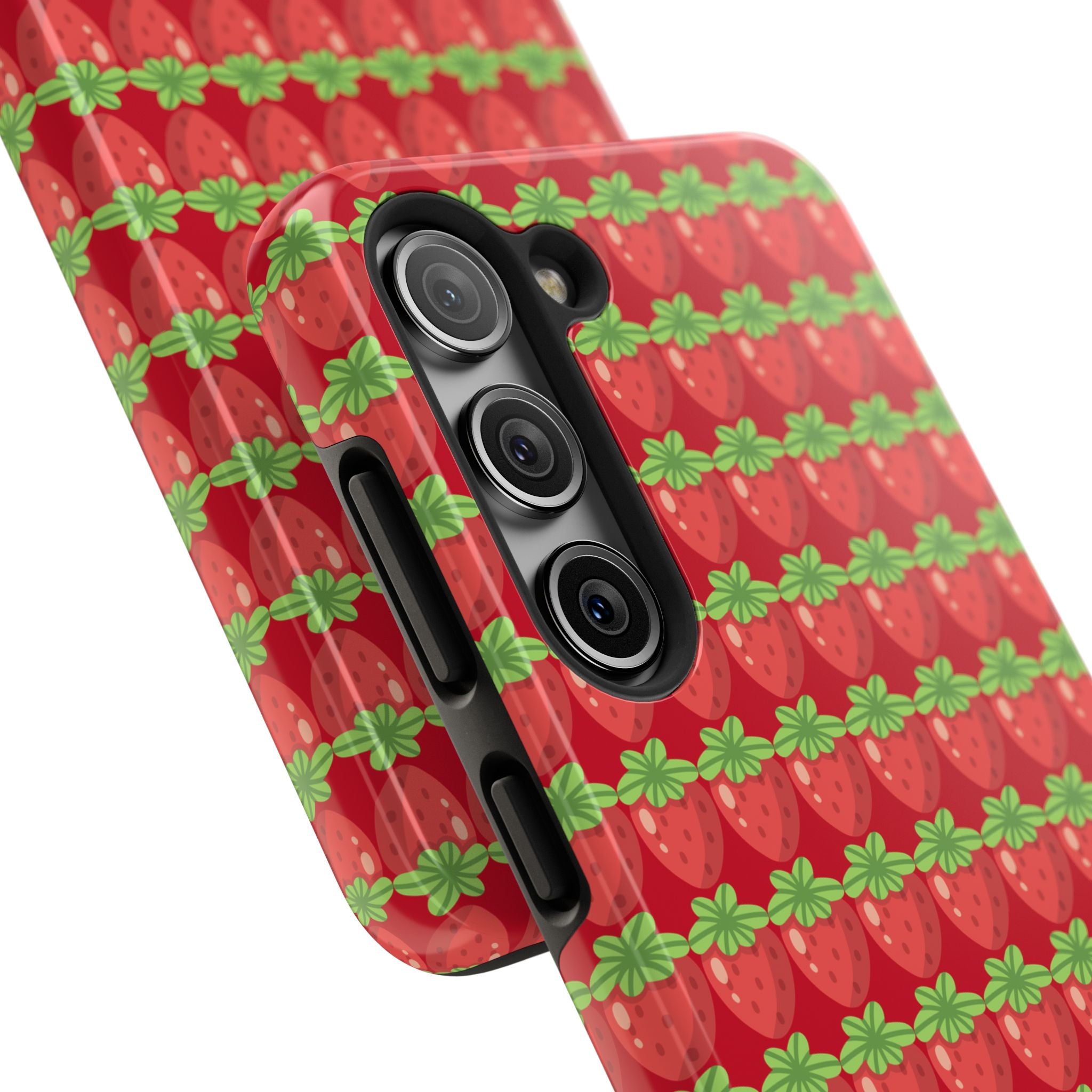 Strawberry Pattern Tough Phone Case — Cute Red Fruit Protective Cover