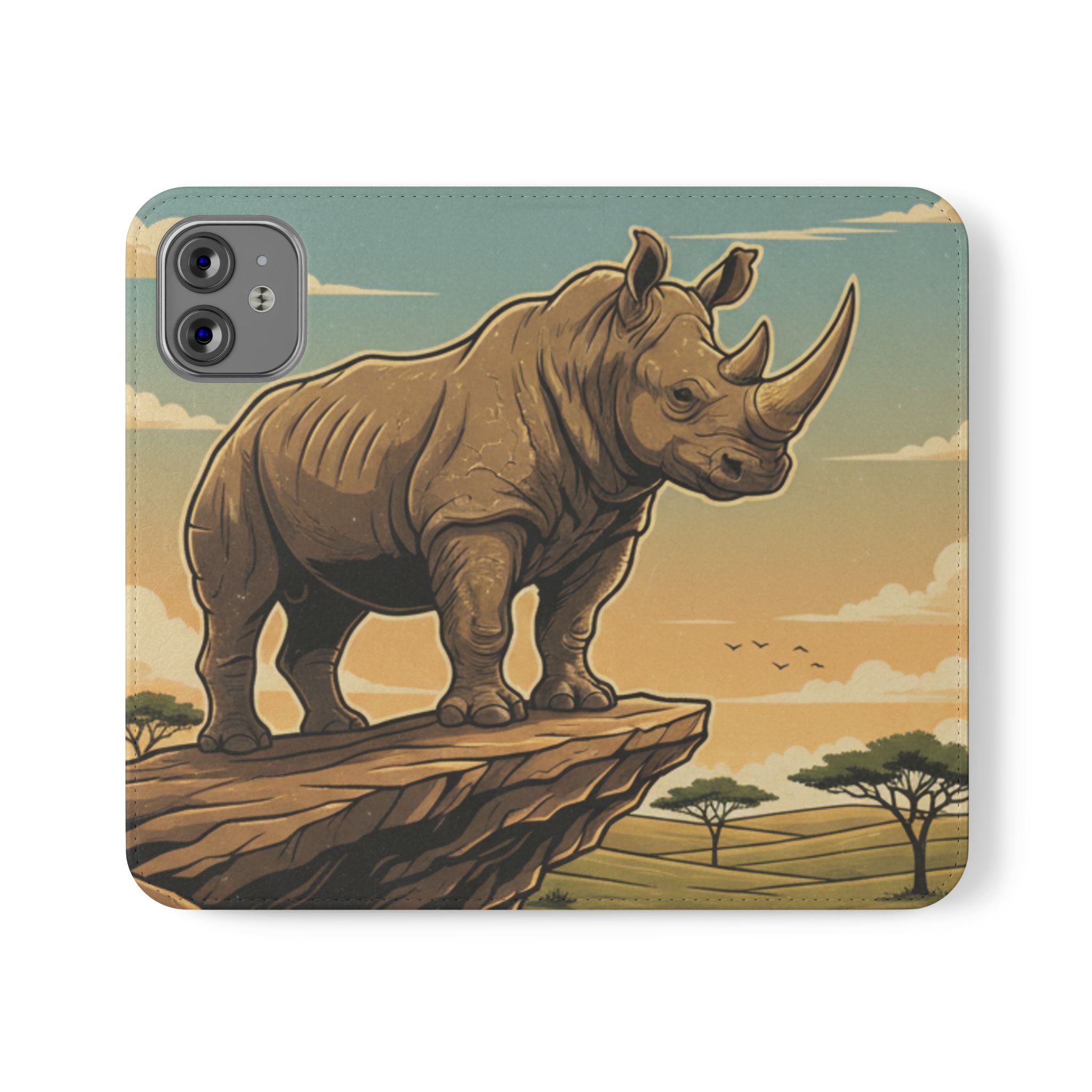 Rhino Sunset Flip Phone Case – Safari Wildlife Wallet Case