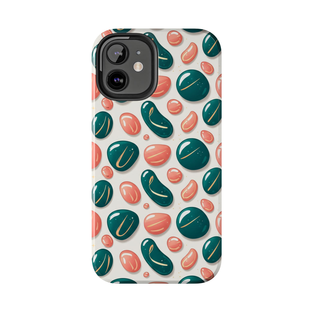 Abstract Pebble Pattern Tough Phone Case — Coral & Teal Protective Cover