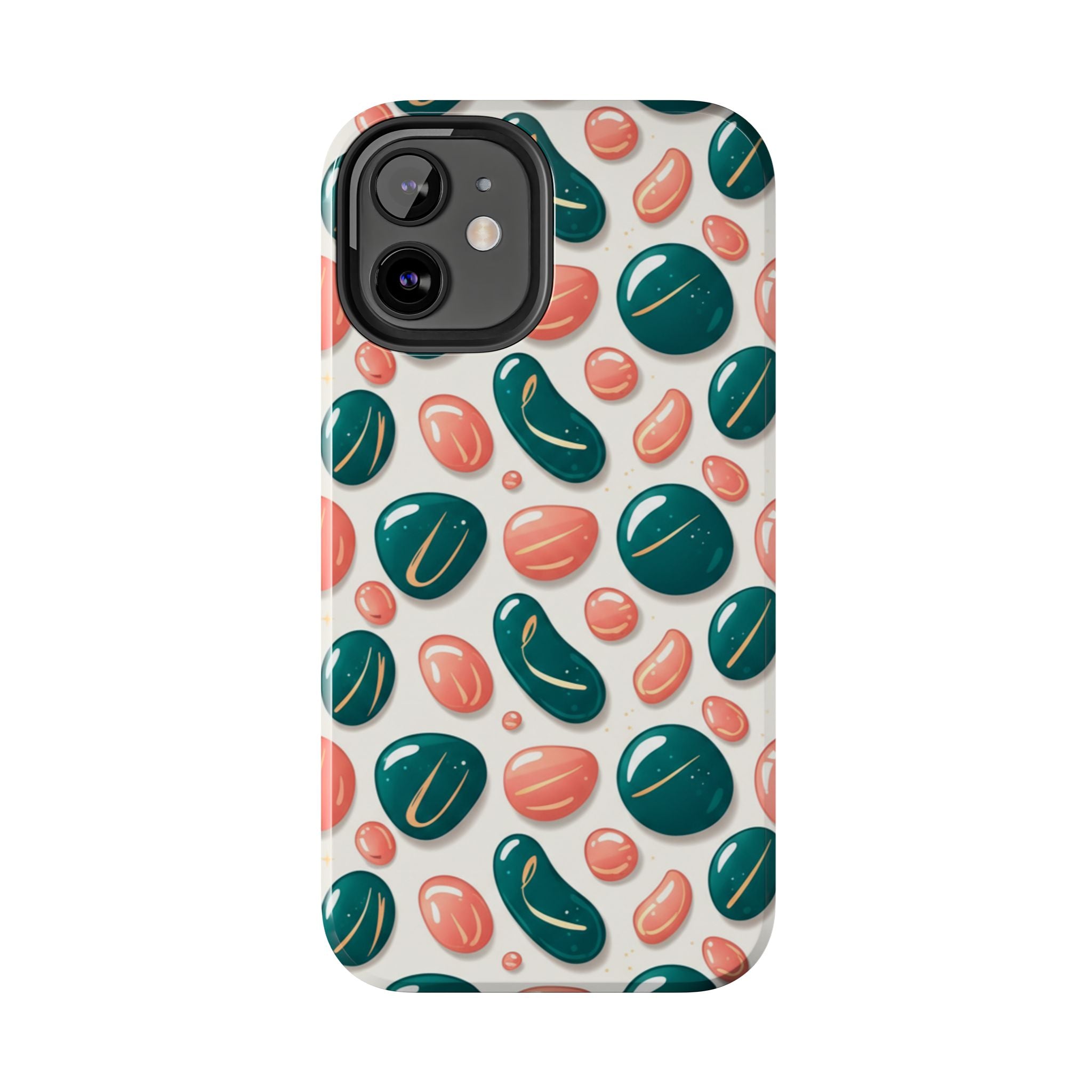 Abstract Pebble Pattern Tough Phone Case — Coral & Teal Protective Cover
