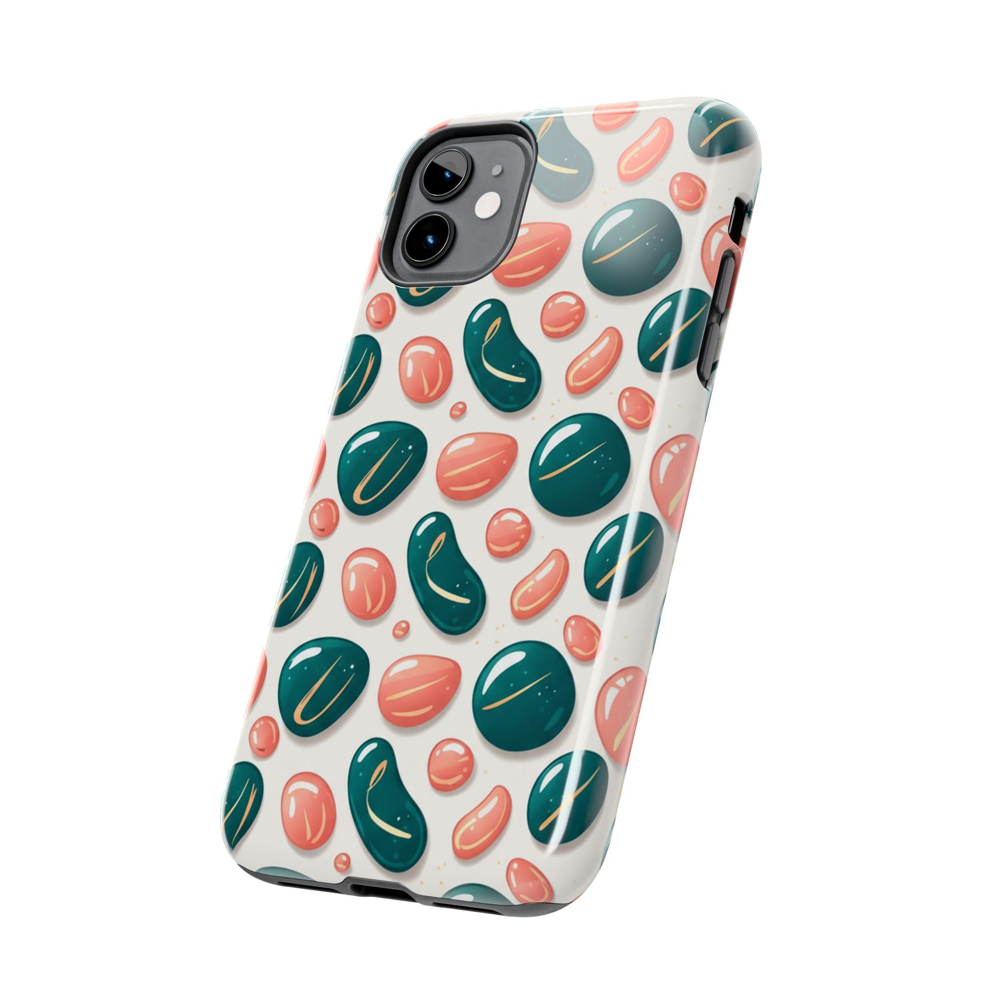 Abstract Pebble Pattern Tough Phone Case — Coral & Teal Protective Cover