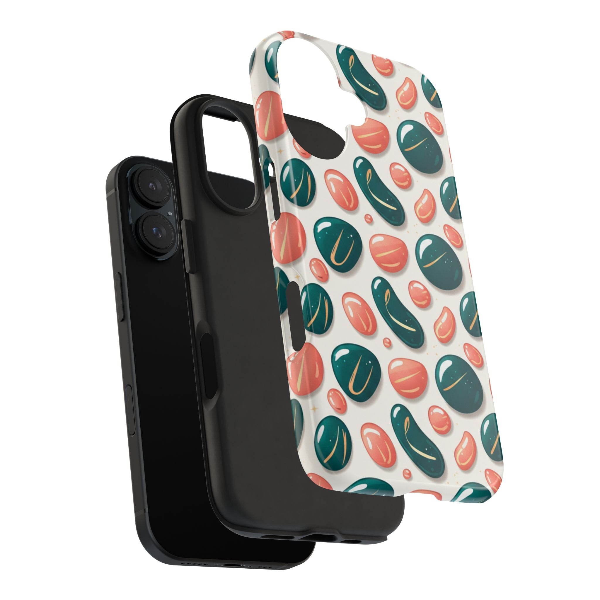 Abstract Pebble Pattern Tough Phone Case — Coral & Teal Protective Cover
