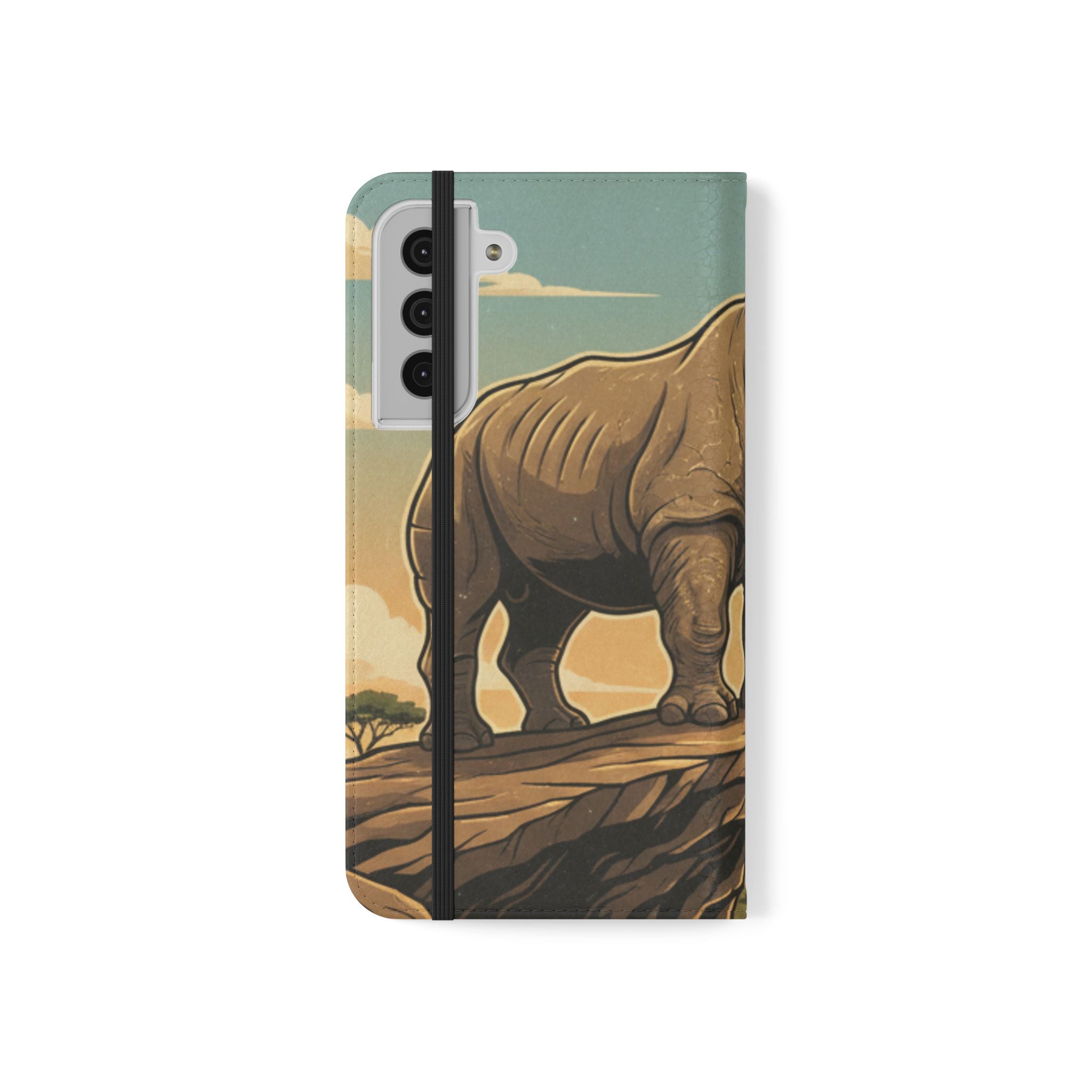Rhino Sunset Flip Phone Case – Safari Wildlife Wallet Case