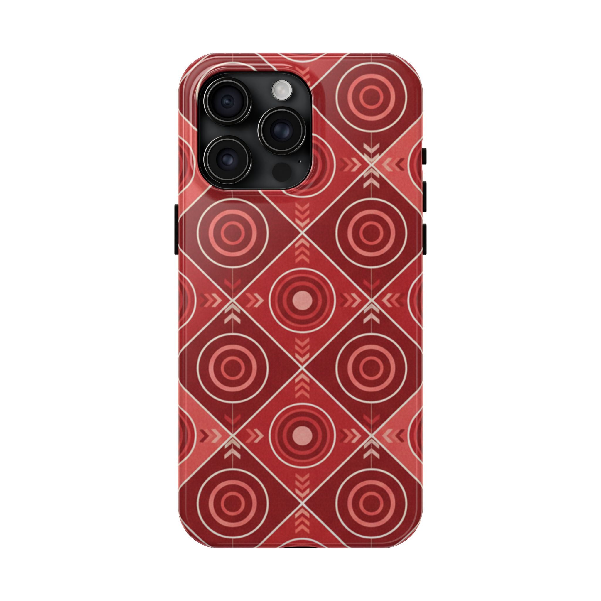 Red Geometric Target Pattern Tough Phone Case — Protective Abstract Retro Design