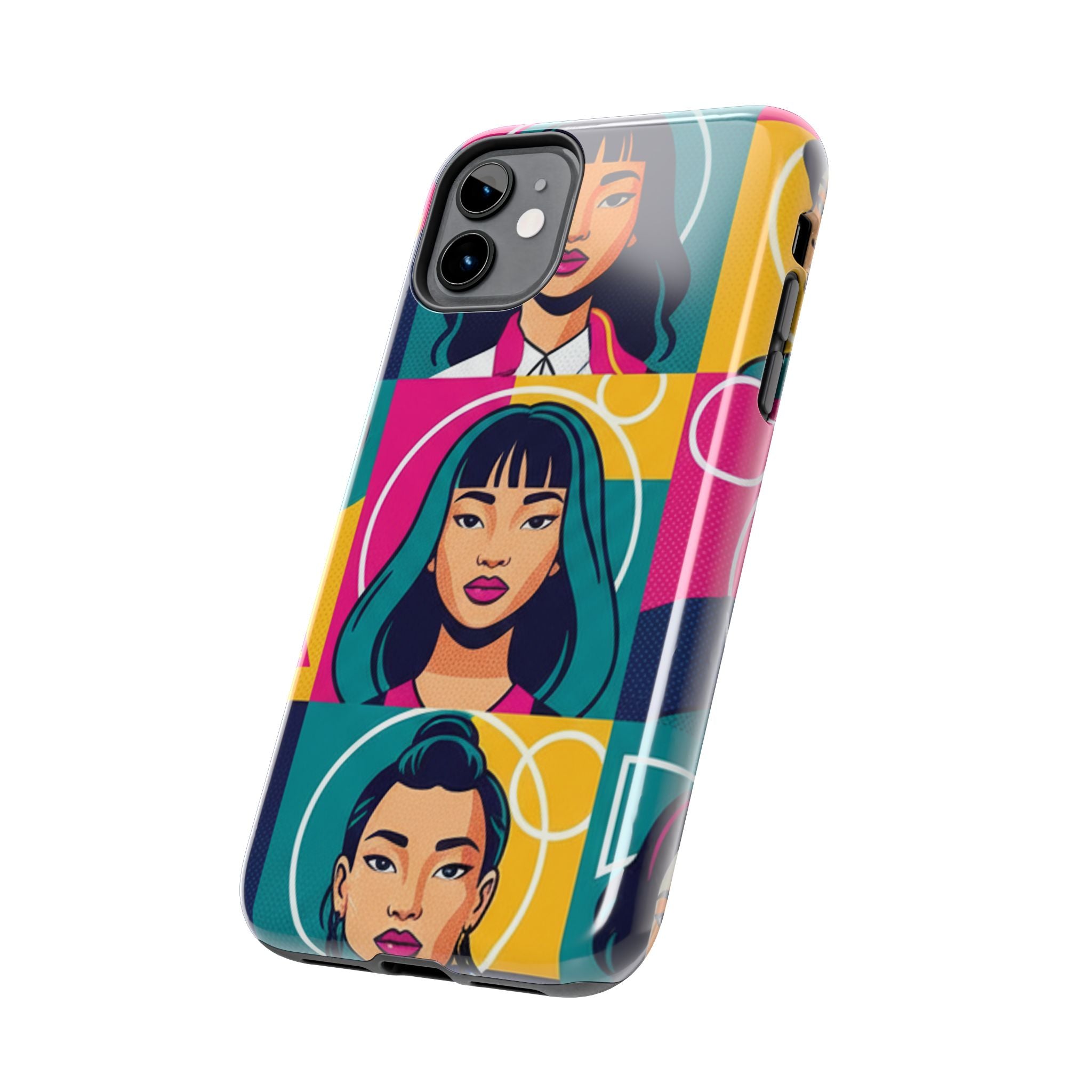Bold Pop Art Faces Tough Phone Case — Colorful Retro Portrait Protective Cover