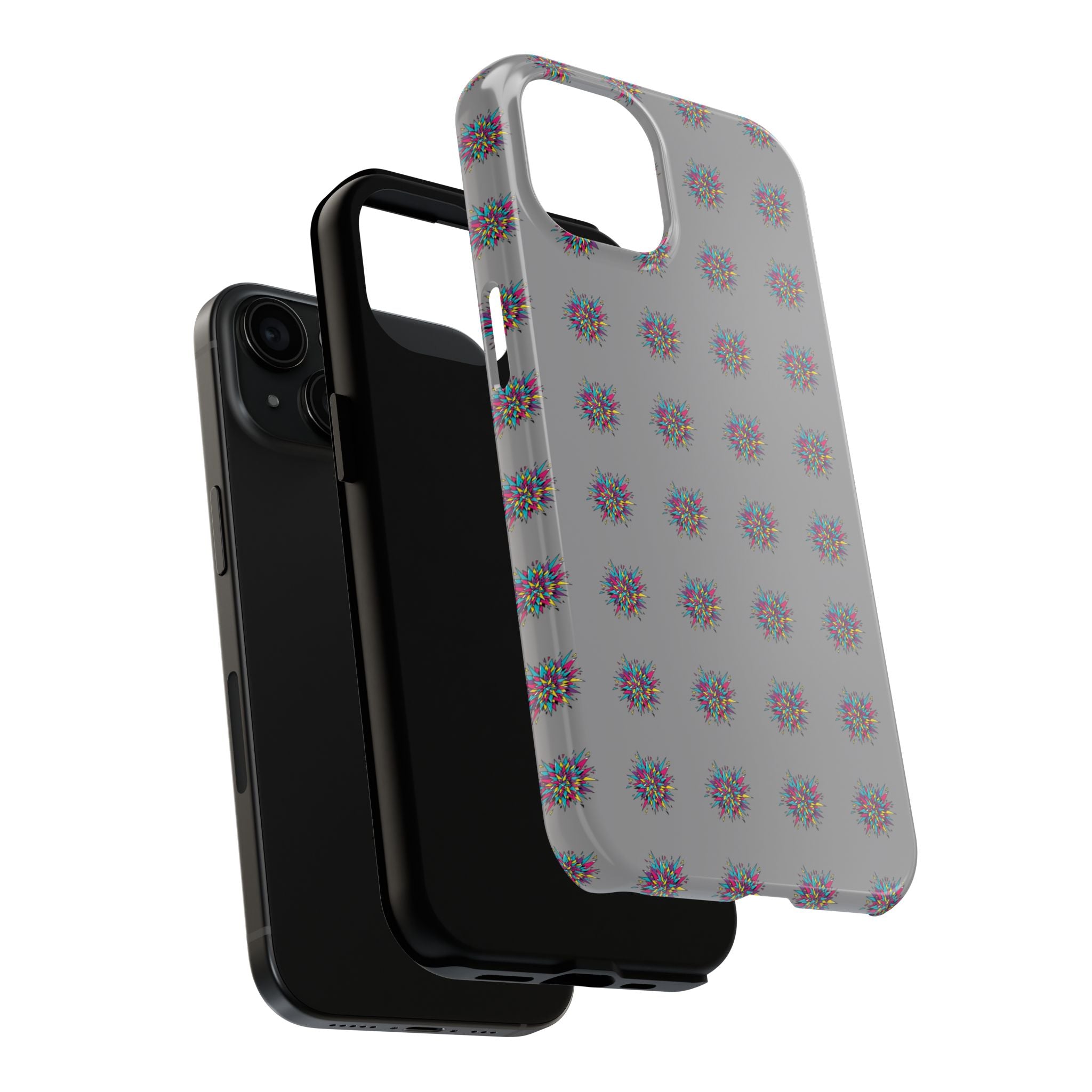 Tough Phone Case — Abstract Floral Burst Pattern on Gray (Protective Slim Fit)