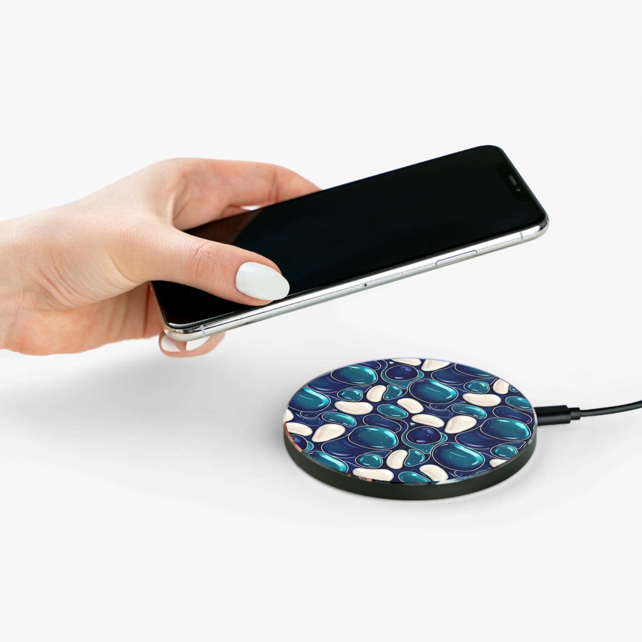 Pebble Pattern Wireless Charger — Blue Stone Qi Charging Pad