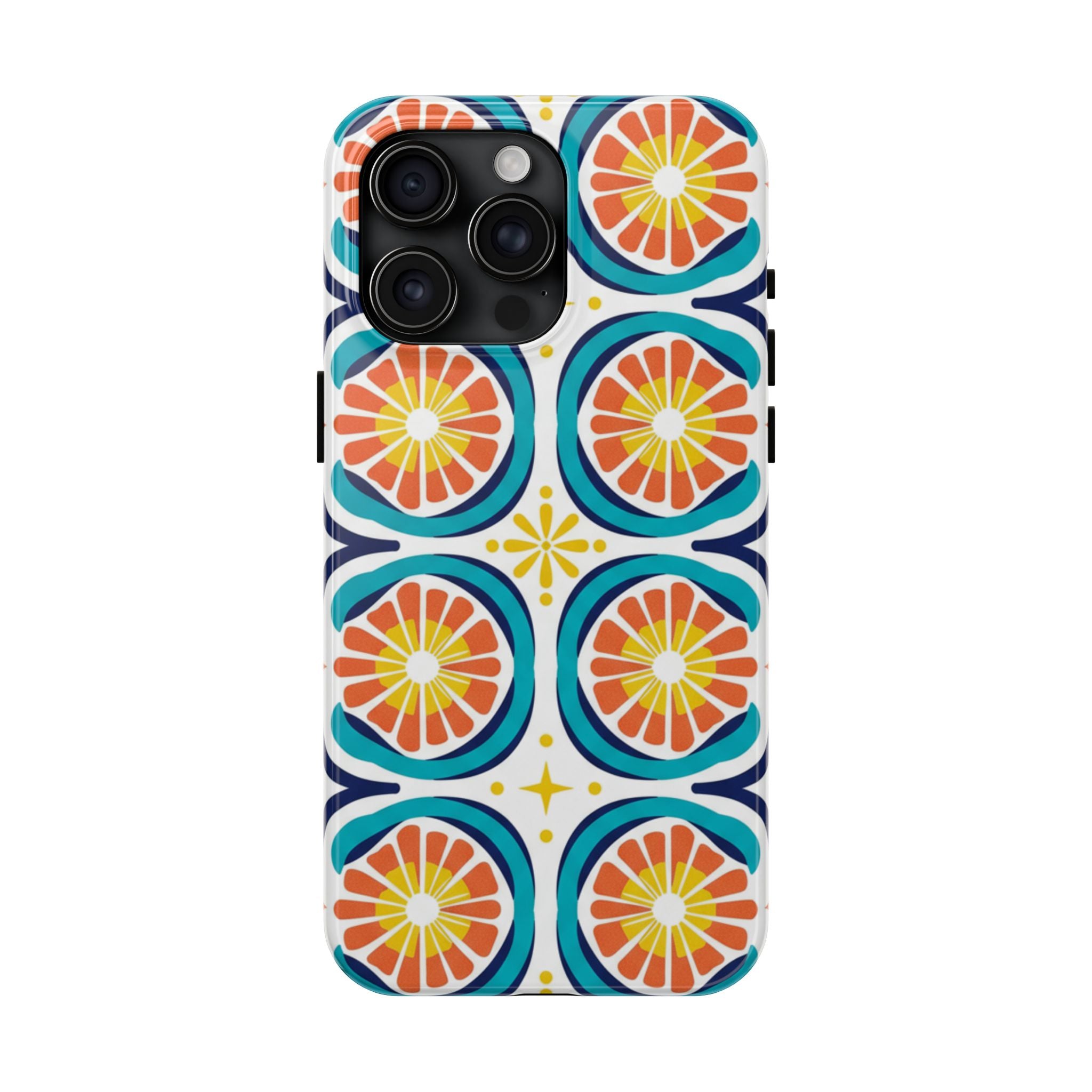 Citrus Tile Tough Phone Case — Colorful Retro Orange Slice Pattern
