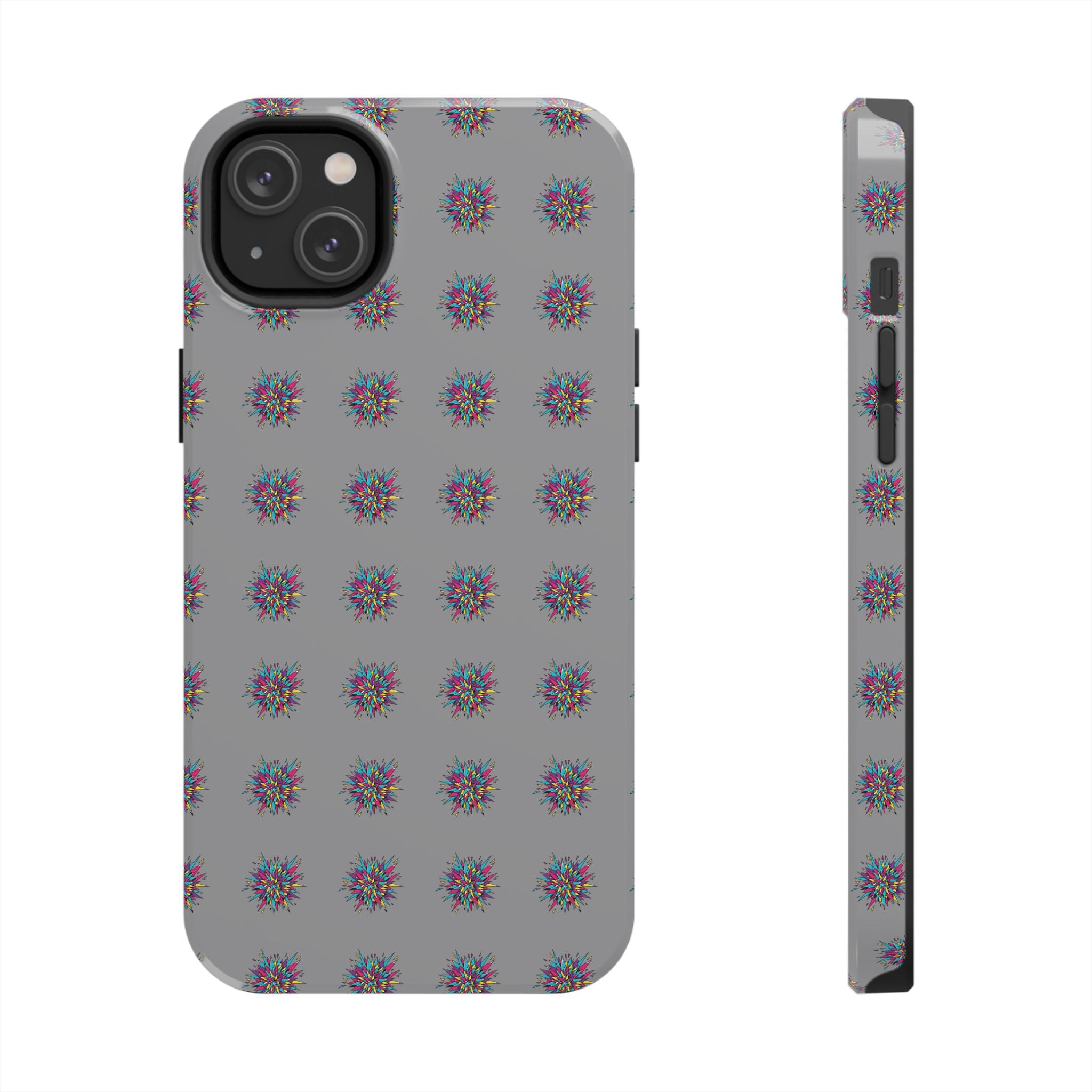 Tough Phone Case — Abstract Floral Burst Pattern on Gray (Protective Slim Fit)